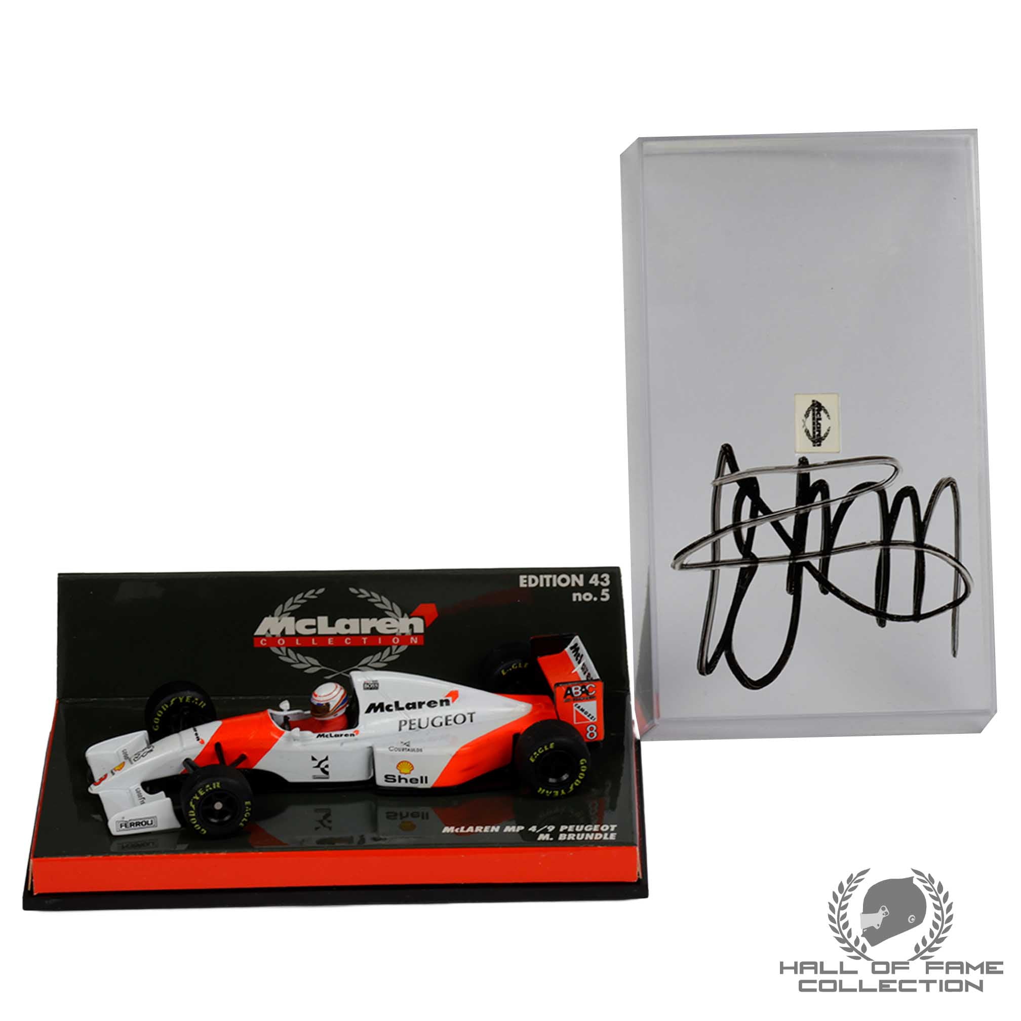 1995 Martin Brundle Signed McLaren Peugeot MP49 Minichamps 1:43 F1 Model
