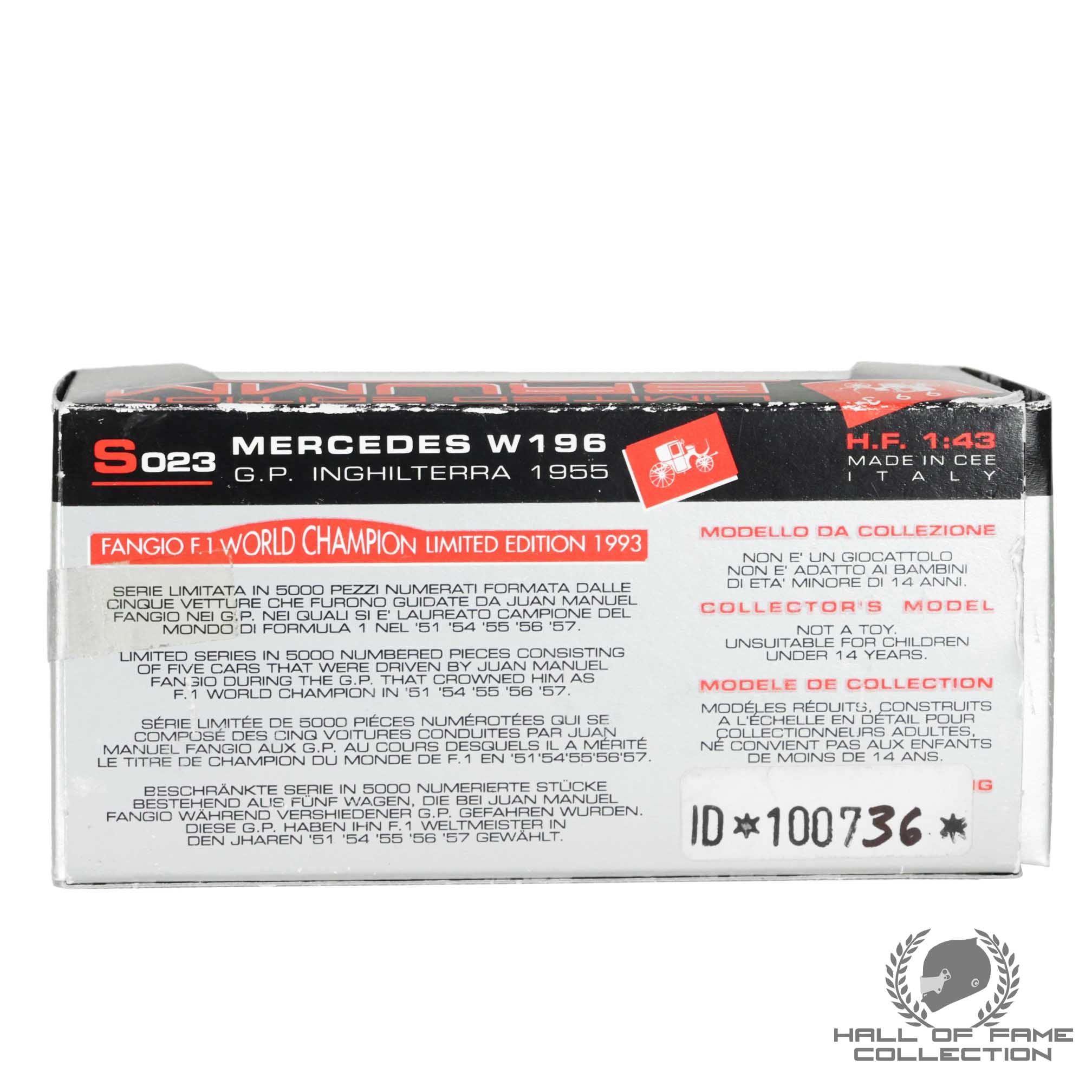 1955 Juan Manuel Fangio Sigend Mercedes W196 1:43 F1 Model