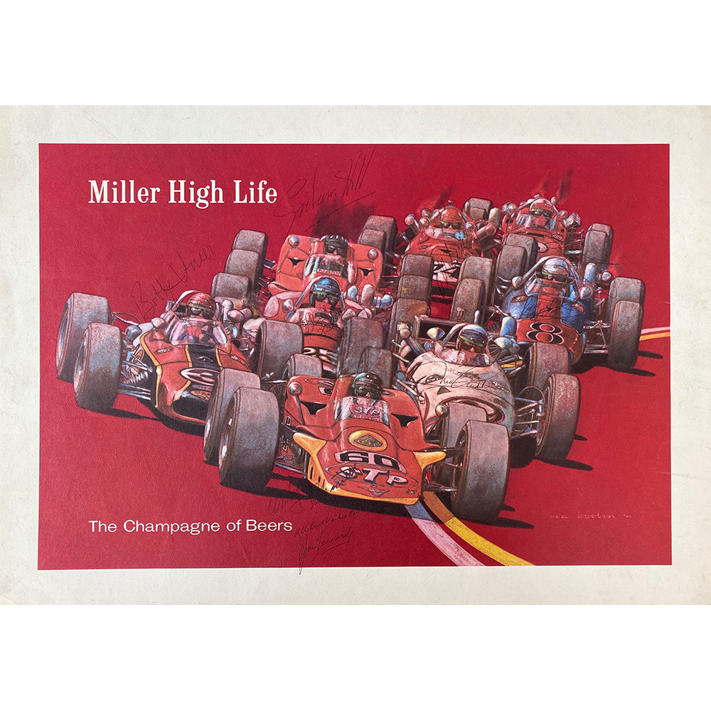 1968 Hill / Andretti / Unser / Foyt Signed Indy 500 Start Original Ron Burton 18 x 25 Print