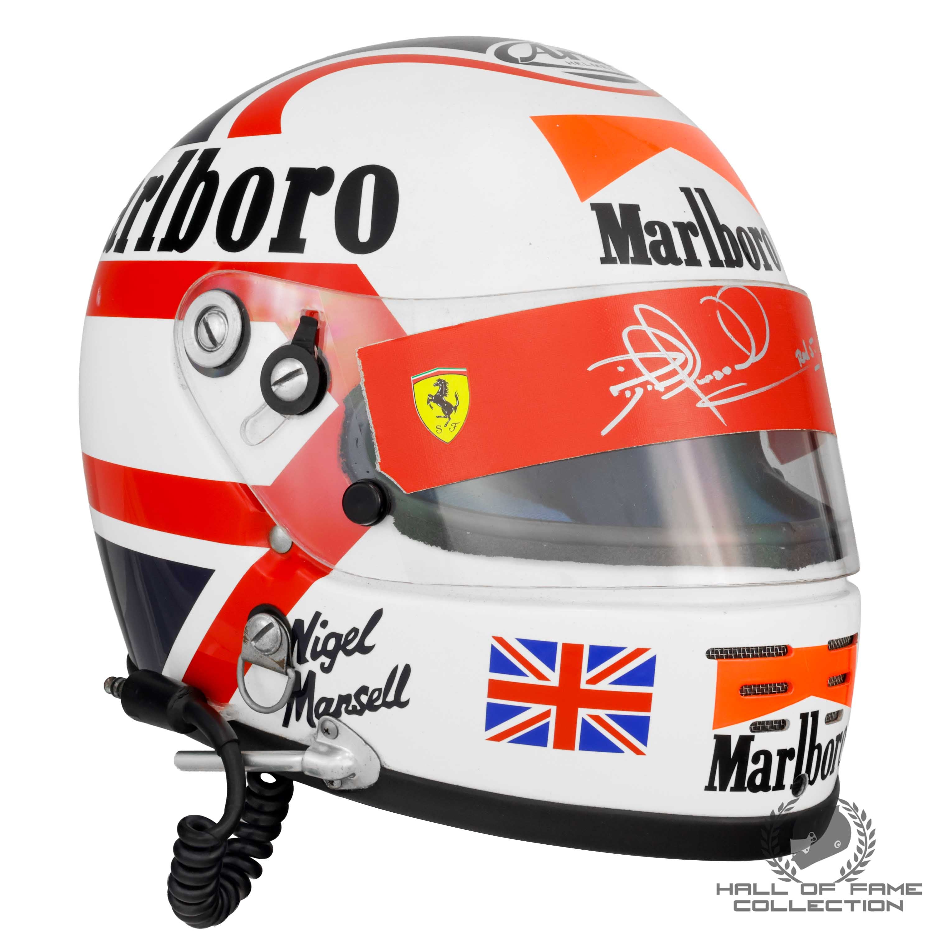 1990 Nigel Mansell Signed Race Used USA / Brazil / Monaco Grand Prix Scuderia Ferrari F1 Helmet