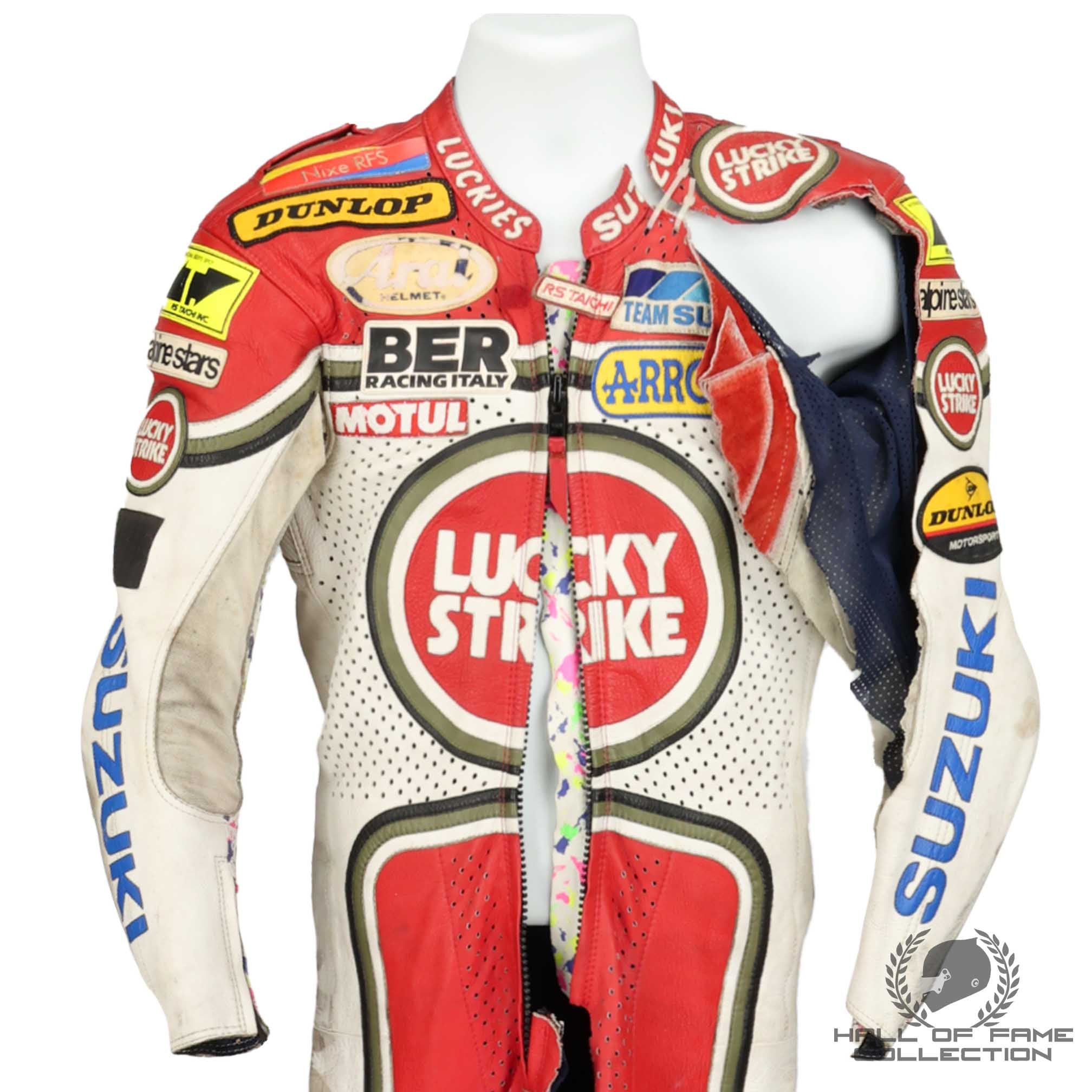 1991 Kevin Schwantz Signed French GP and Malaysia Practice Used Lucky Strike Suzuki 500cc Suit