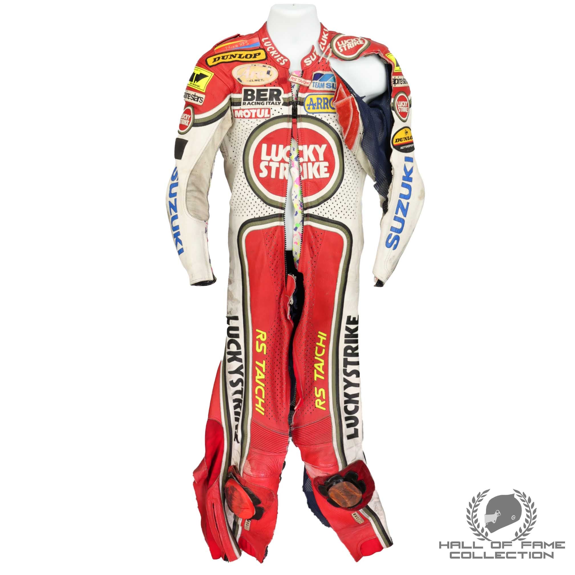1991 Kevin Schwantz Signed French GP and Malaysia Practice Used Lucky Strike Suzuki 500cc Suit
