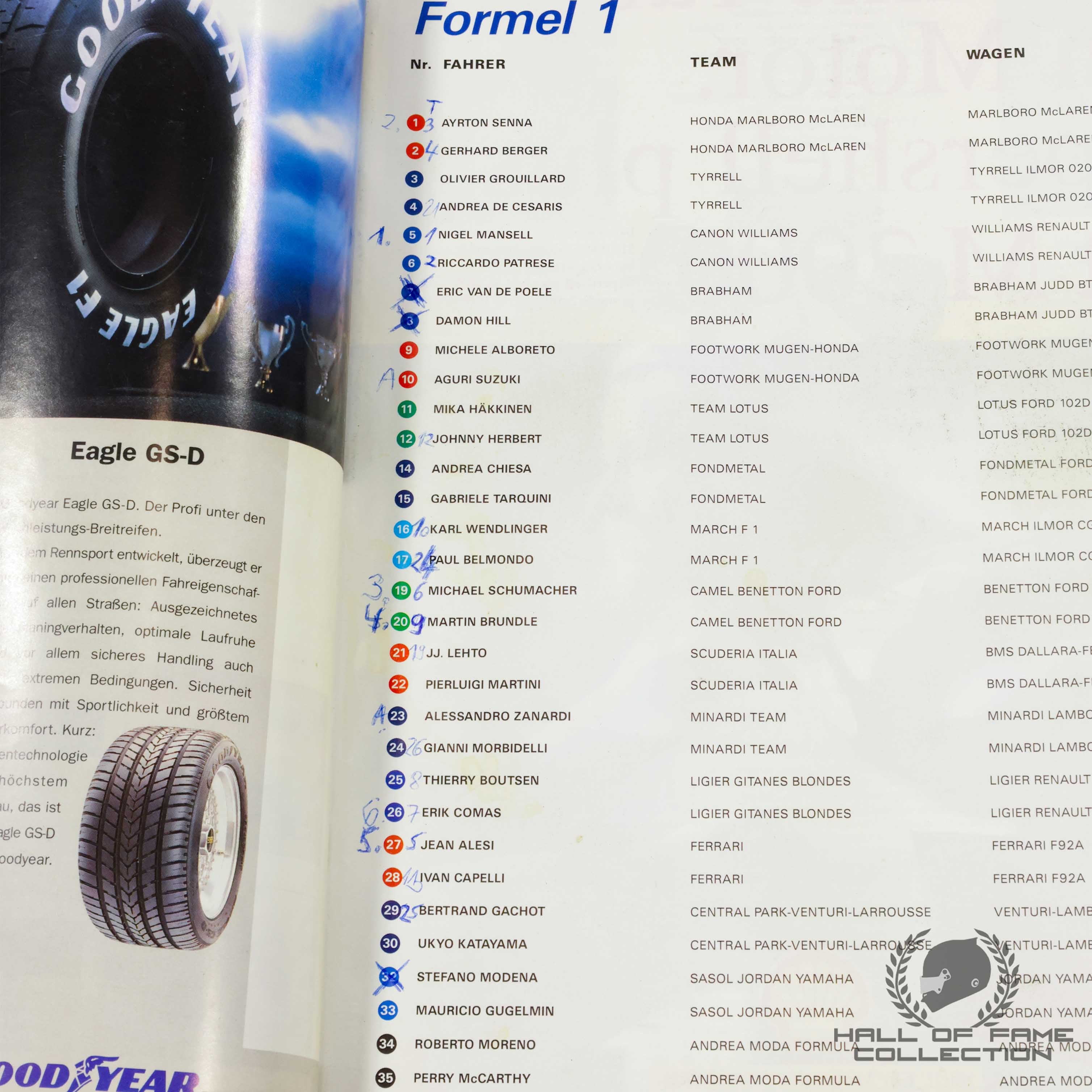 1992 Multi Signed German Grand Prix F1 Program