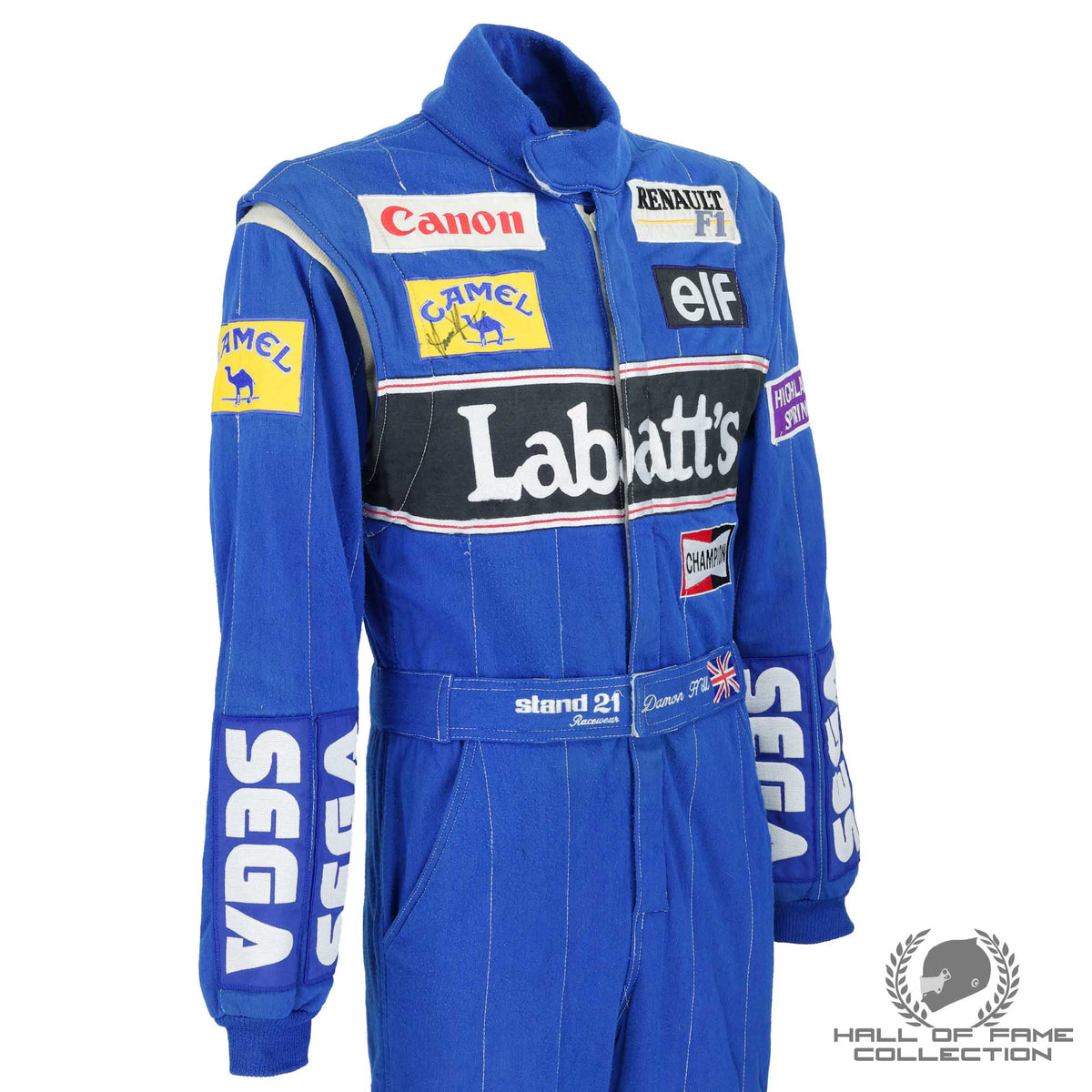 1993 Damon Hill Signed Rookie Year Worn Canon Williams Renault F1 Suit