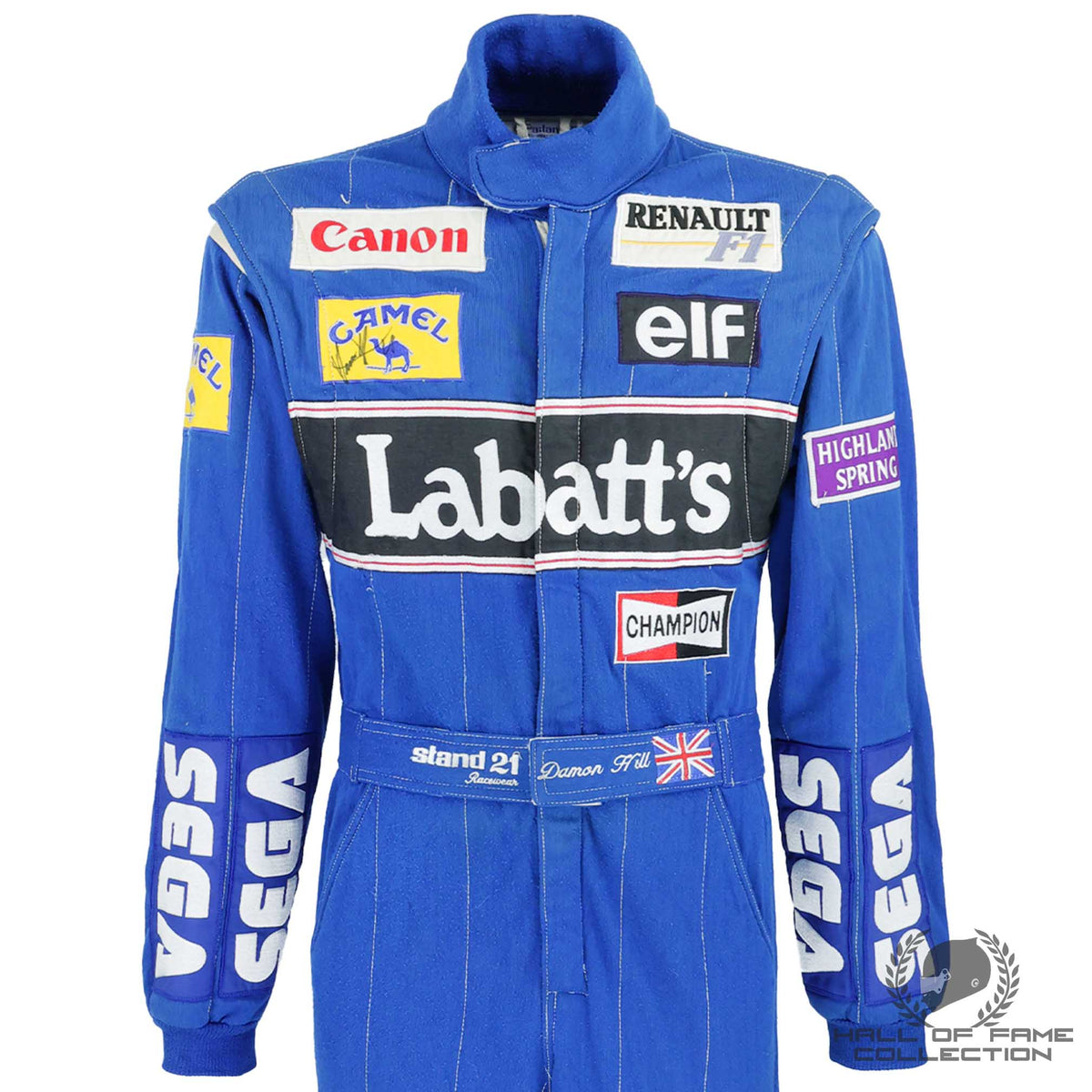 1993 Damon Hill Signed Rookie Year Worn Canon Williams Renault F1 Suit