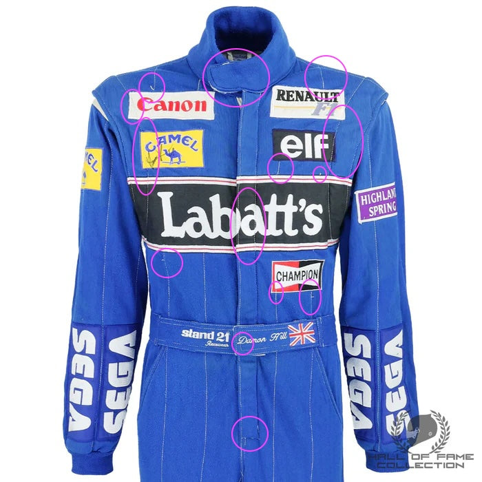 1993 Damon Hill Signed Rookie Year Worn Canon Williams Renault F1 Suit