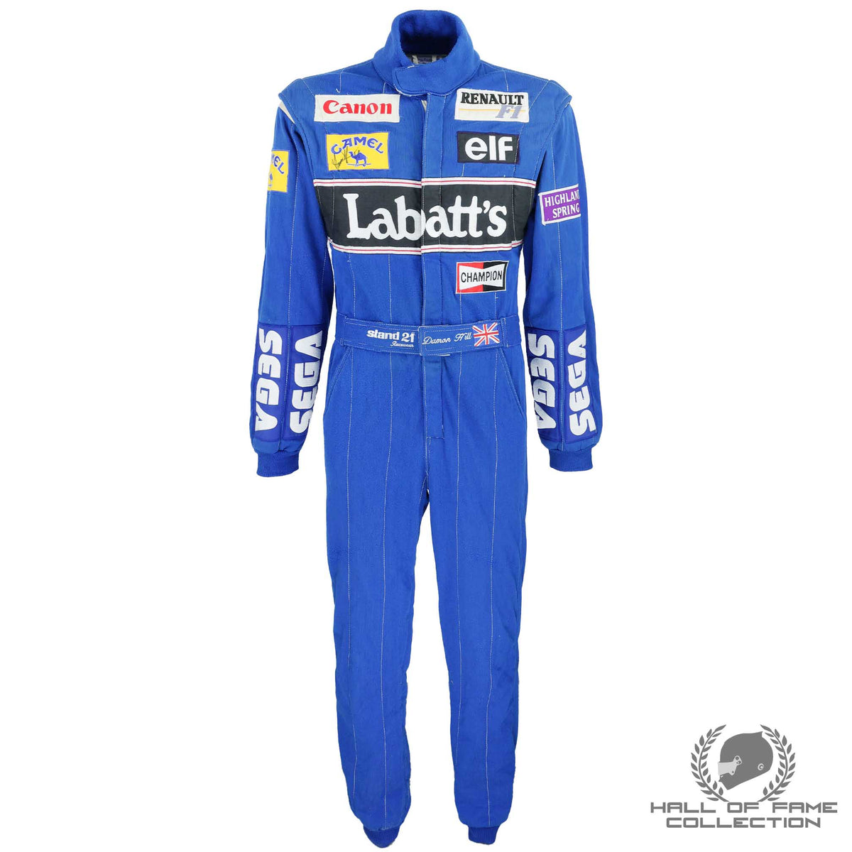 1993 Damon Hill Signed Rookie Year Worn Canon Williams Renault F1 Suit