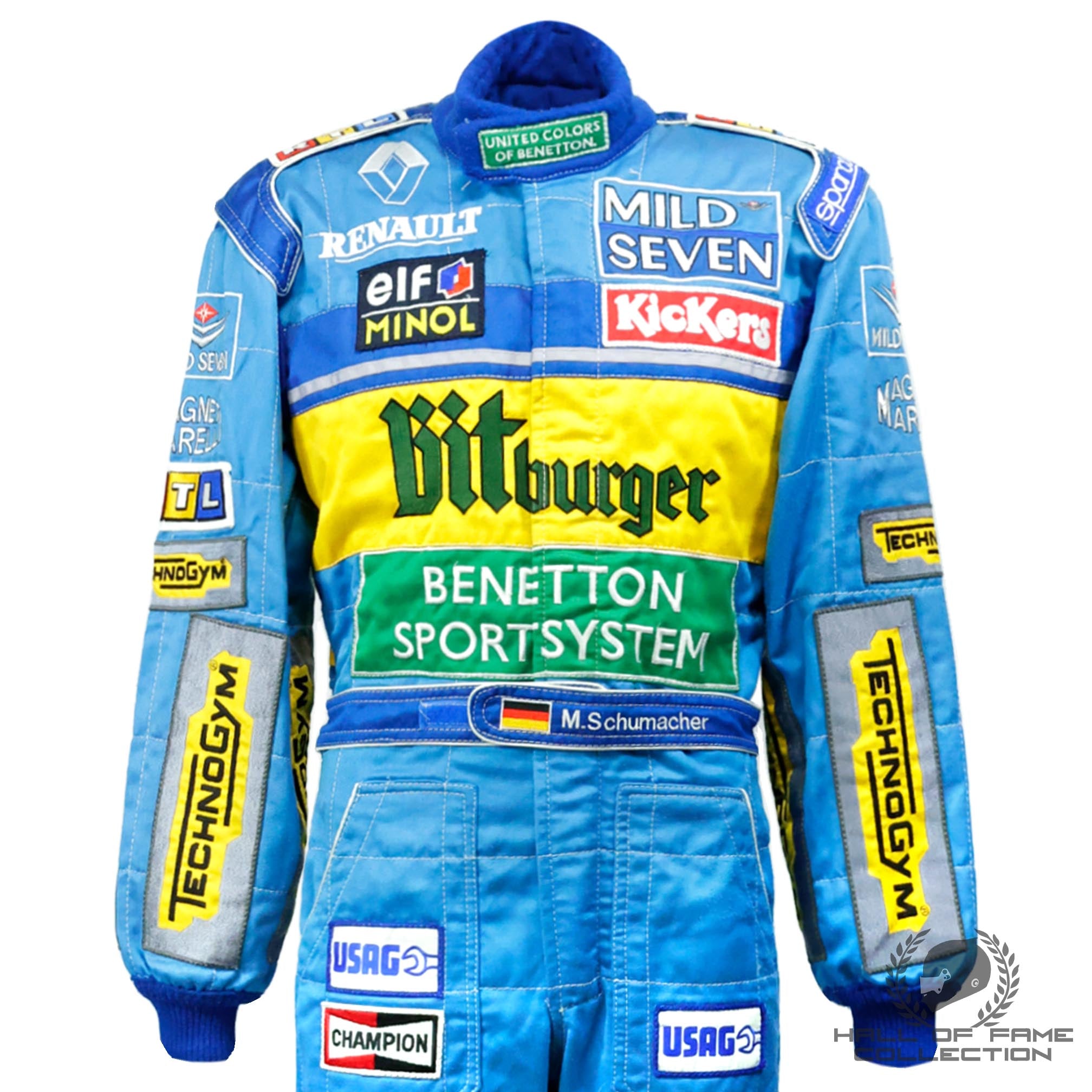 1995 Michael Schumacher 2nd World Championship Pacific GP Weekend Used Benetton Renault F1 Suit