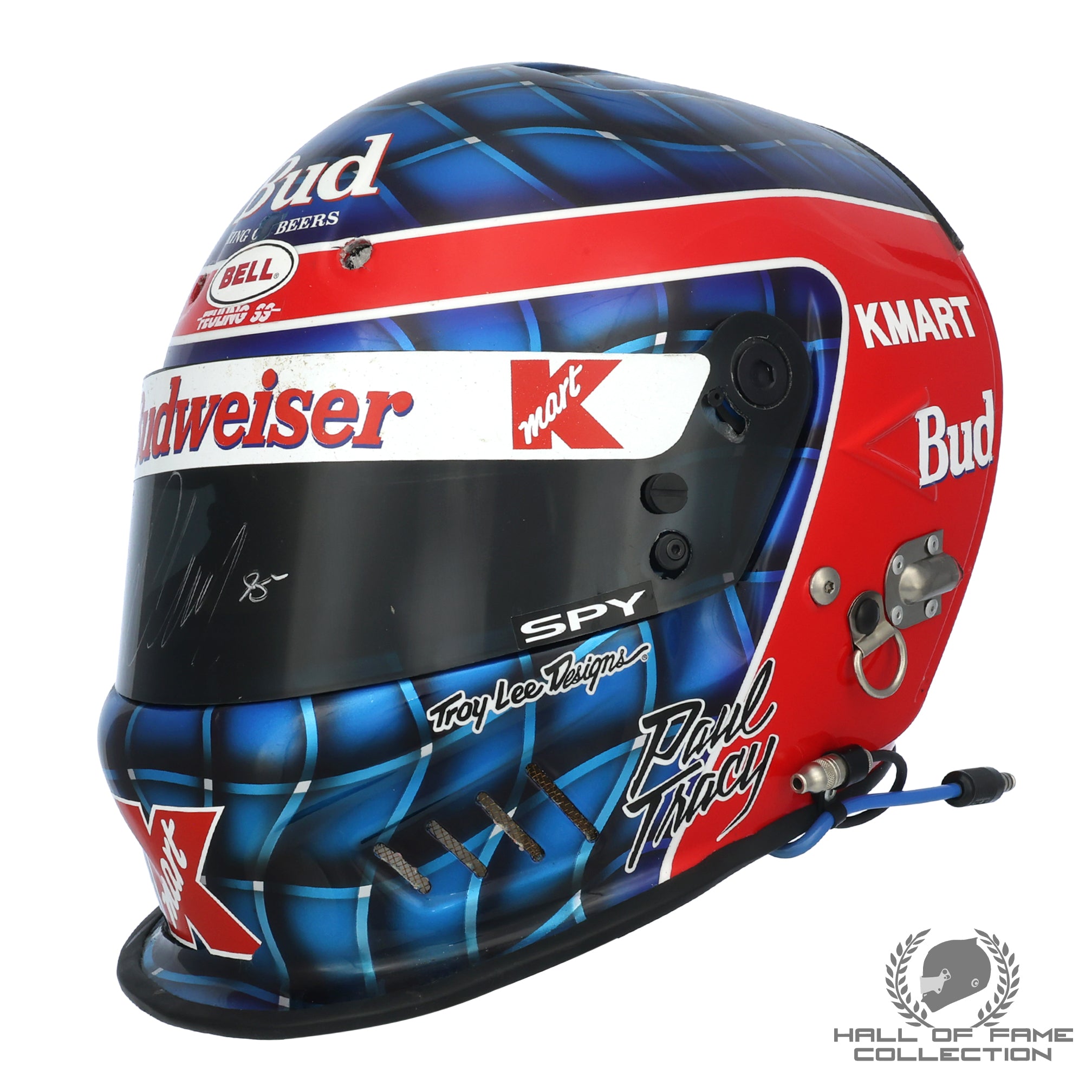 1995 Paul Tracy Signed Used Newman/Haas Racing Bell Feuling IndyCar Helmet