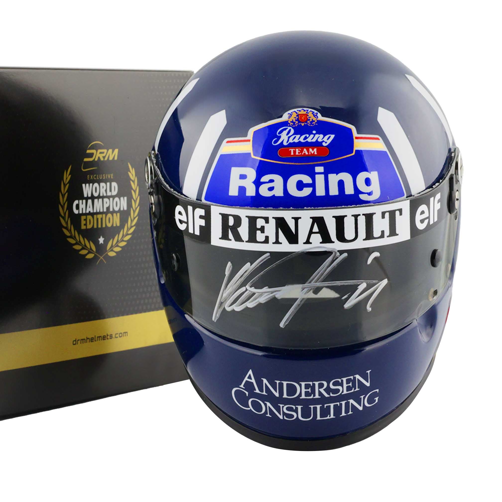 1996 Damon Hill Signed 1/2 Scale Arai Williams Renaut World Championship F1 Helmet