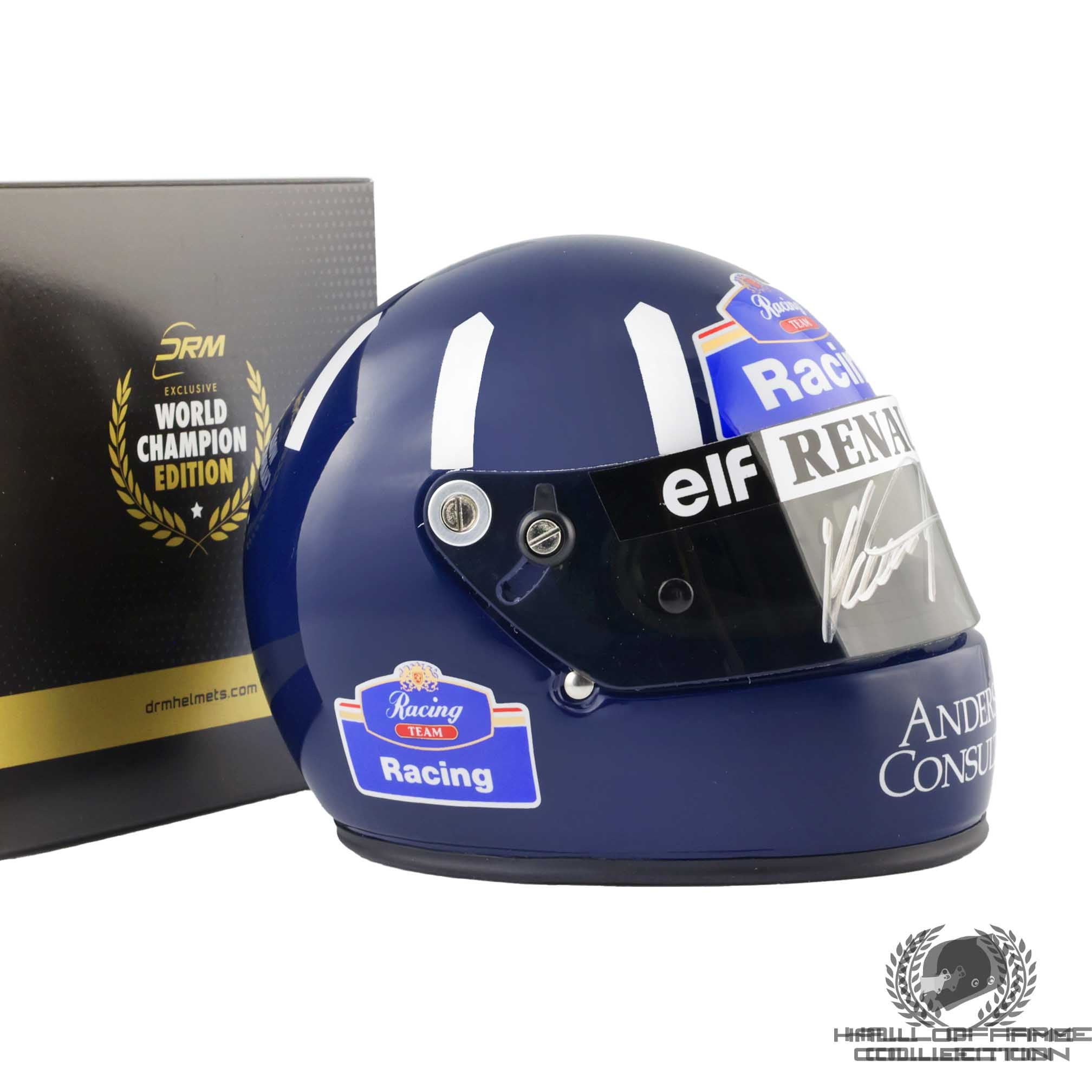 1996 Damon Hill Signed 1/2 Scale Arai Williams Renaut World Championship F1 Helmet
