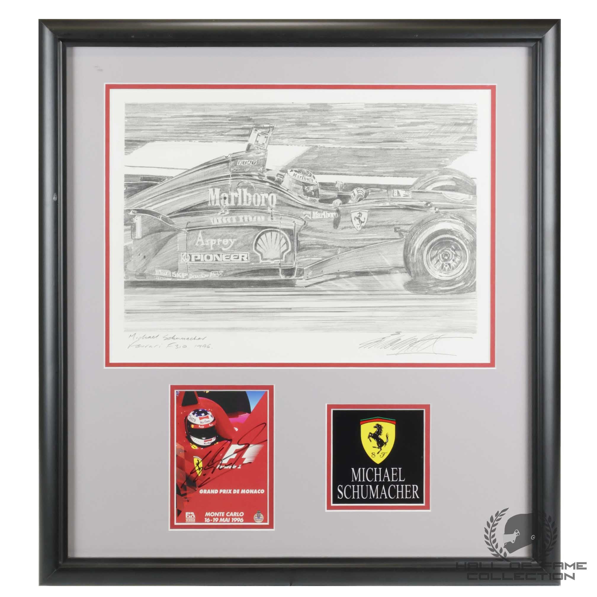 1996 Michael Schumacher Signed "Ferrari F310 1996" Scuderia Ferrari Nicholas Watts Original F1 Pencil Drawing