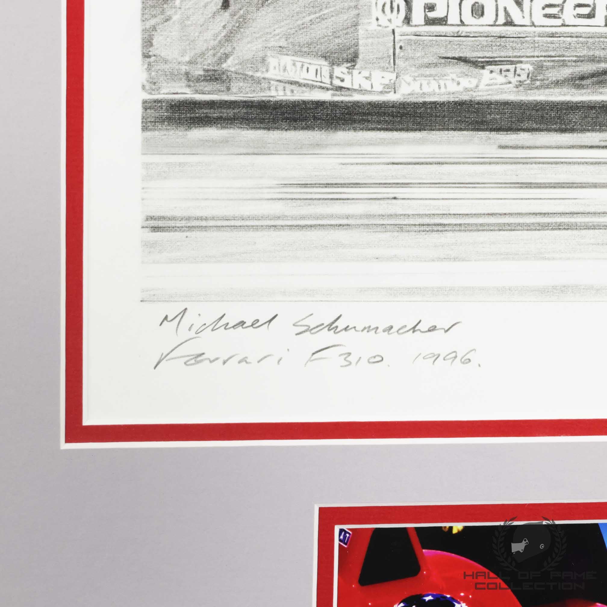1996 Michael Schumacher Signed "Ferrari F310 1996" Scuderia Ferrari Nicholas Watts Original F1 Pencil Drawing