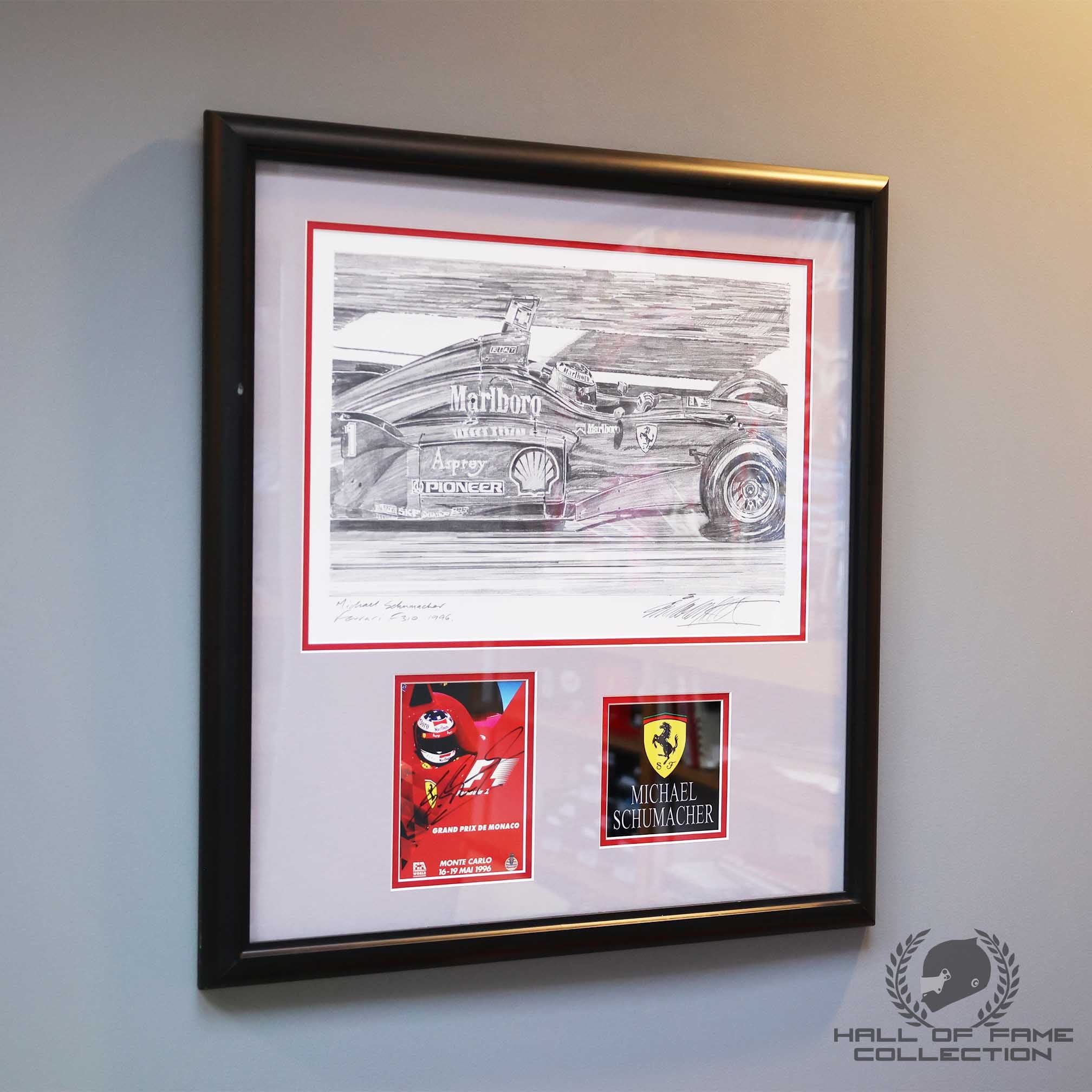 1996 Michael Schumacher Signed "Ferrari F310 1996" Scuderia Ferrari Nicholas Watts Original F1 Pencil Drawing