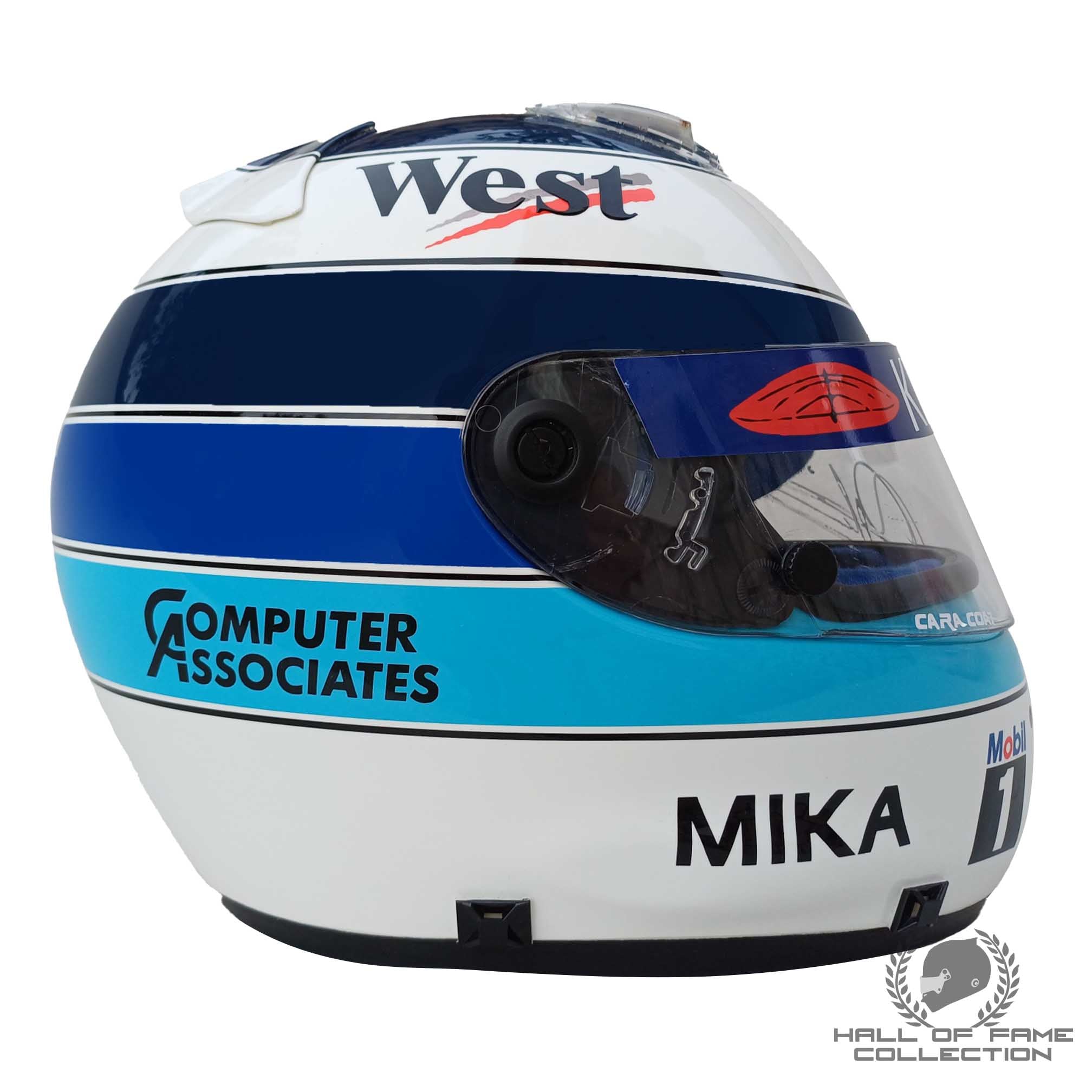 1997 Mika Hakkinen Signed Replica West McLaren Mercedes Shoei X4 F1 Helmet