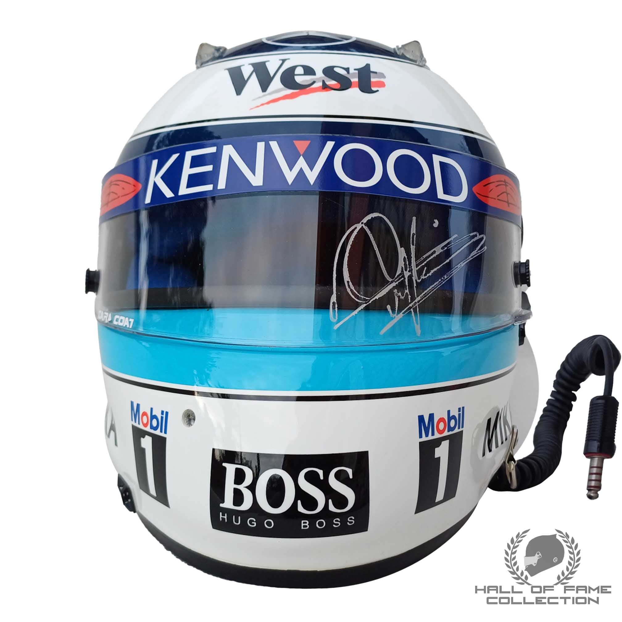 1997 Mika Hakkinen Signed Replica West McLaren Mercedes Shoei X4 F1 Helmet