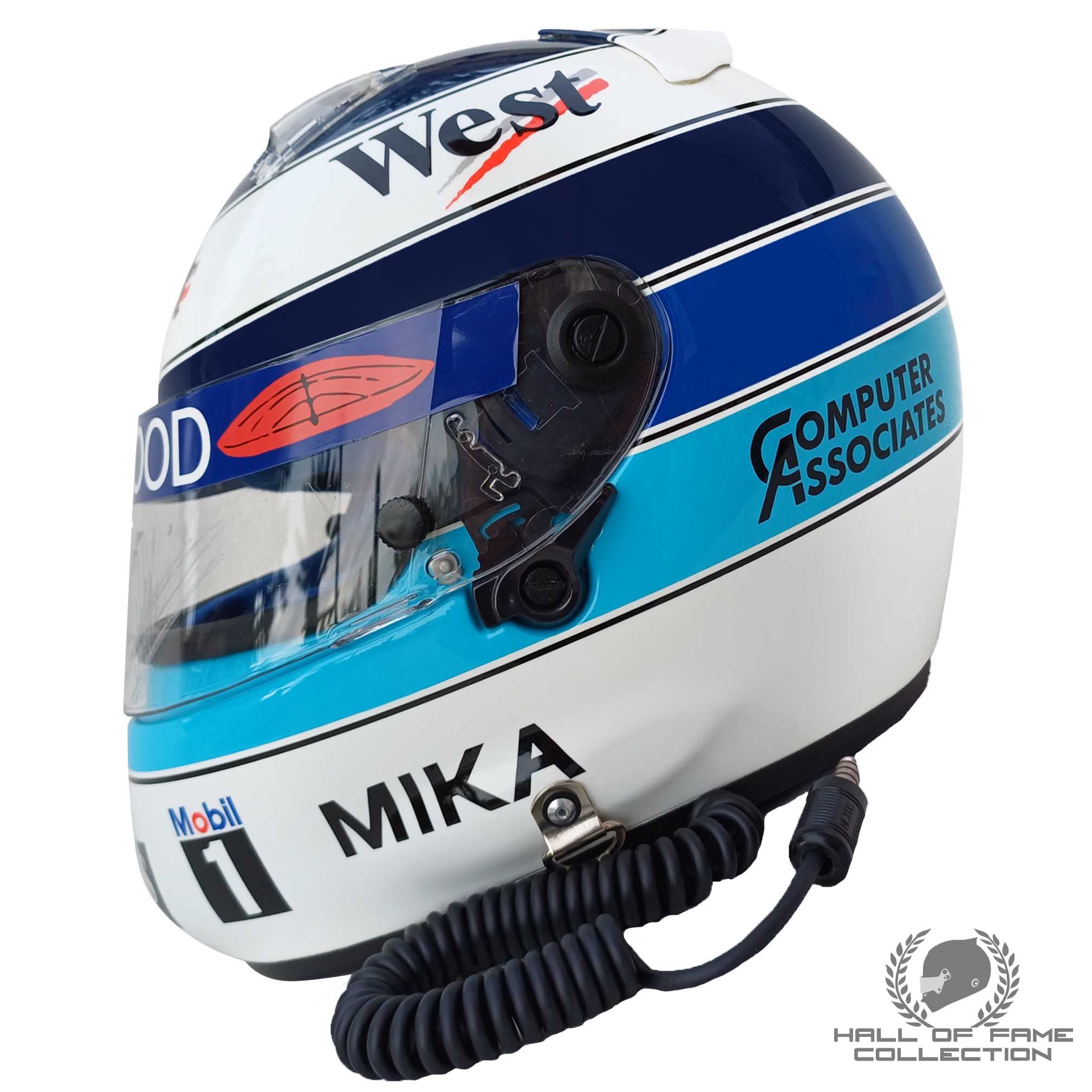 1997 Mika Hakkinen Signed Replica West McLaren Mercedes Shoei X4 F1 Helmet