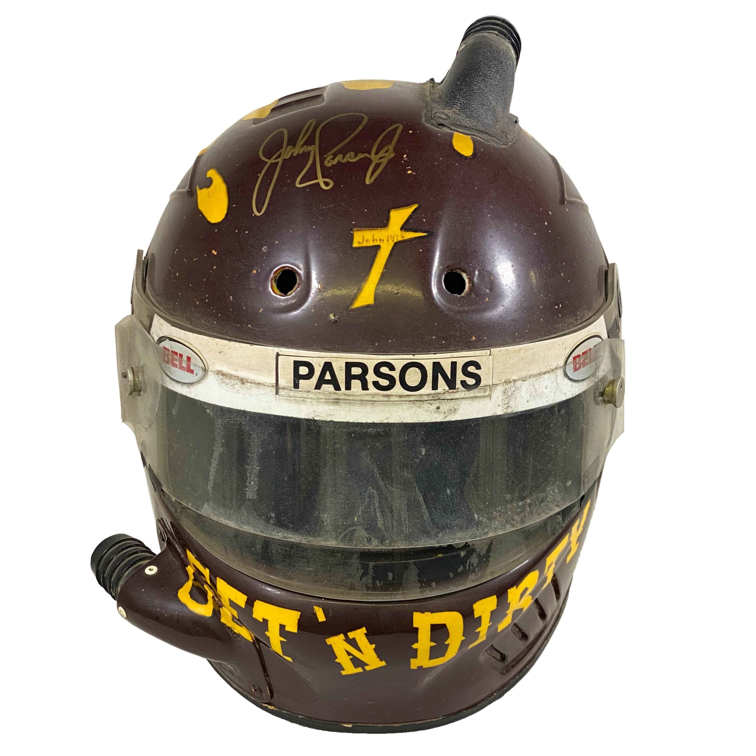 2000 Johnny Parsons Jr. Signed Race Used "Getting Dirty" Sprint Car Helmet