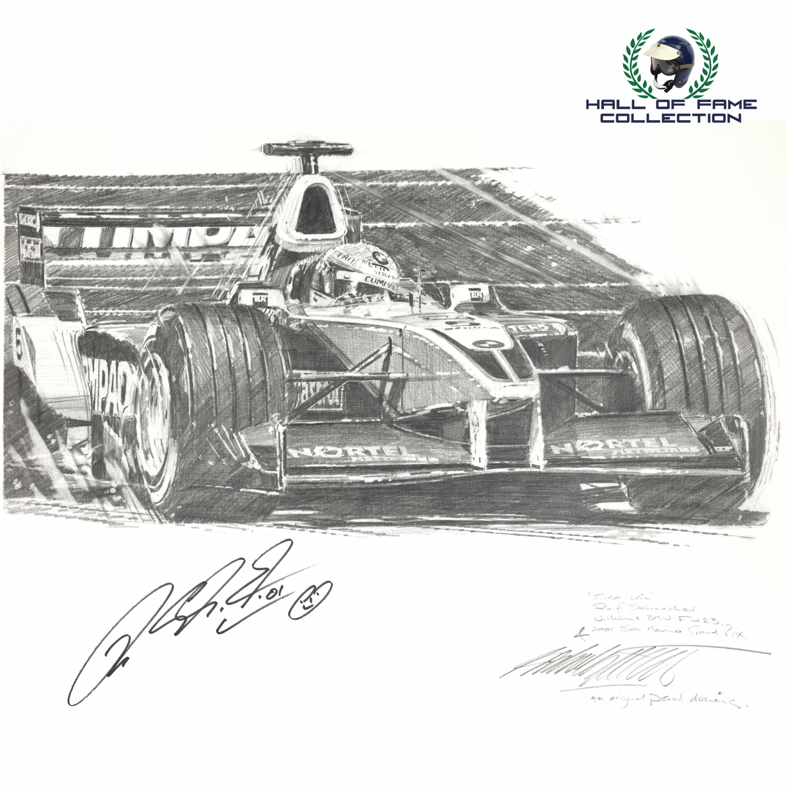 2001 Ralf Schumacher Signed 'First Win' Nicolas Watts Original F1 Artwork