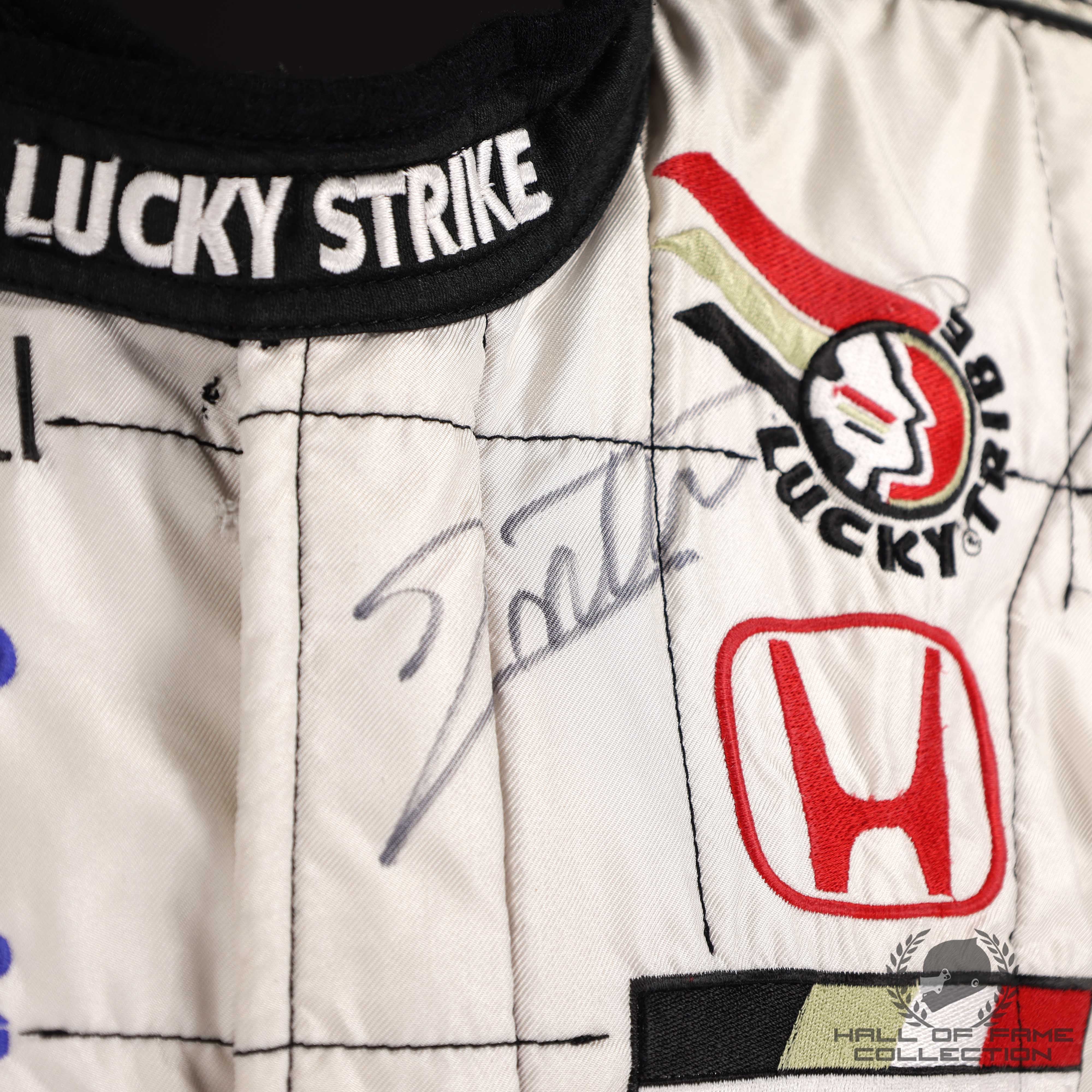 2001 Jacques Villeneuve Signed Brazilian GP Lucky Strike BAR Honda F1 Suit
