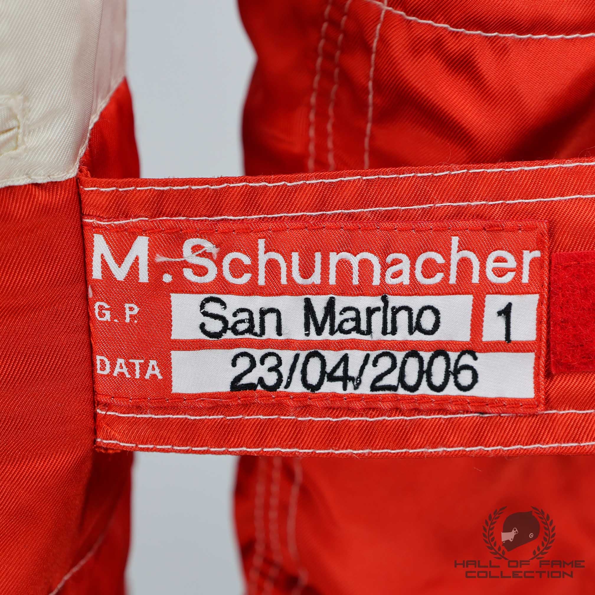 2006 Michael Schumacher Signed Race Winning San Marino GP Scuderia Ferrari F1 Suit