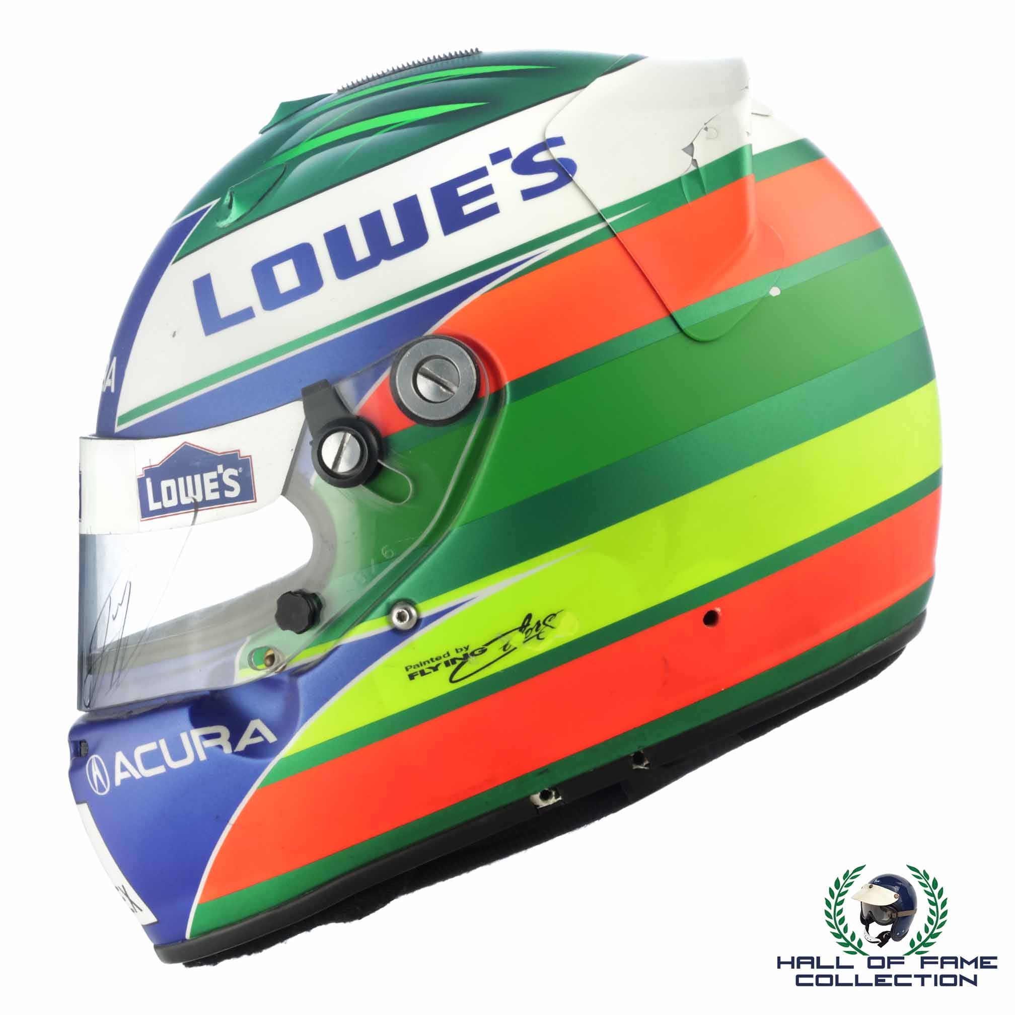2007 Luis Diaz Signed Race Used Lowes Fernandez Racing Acura ALMS Helmet