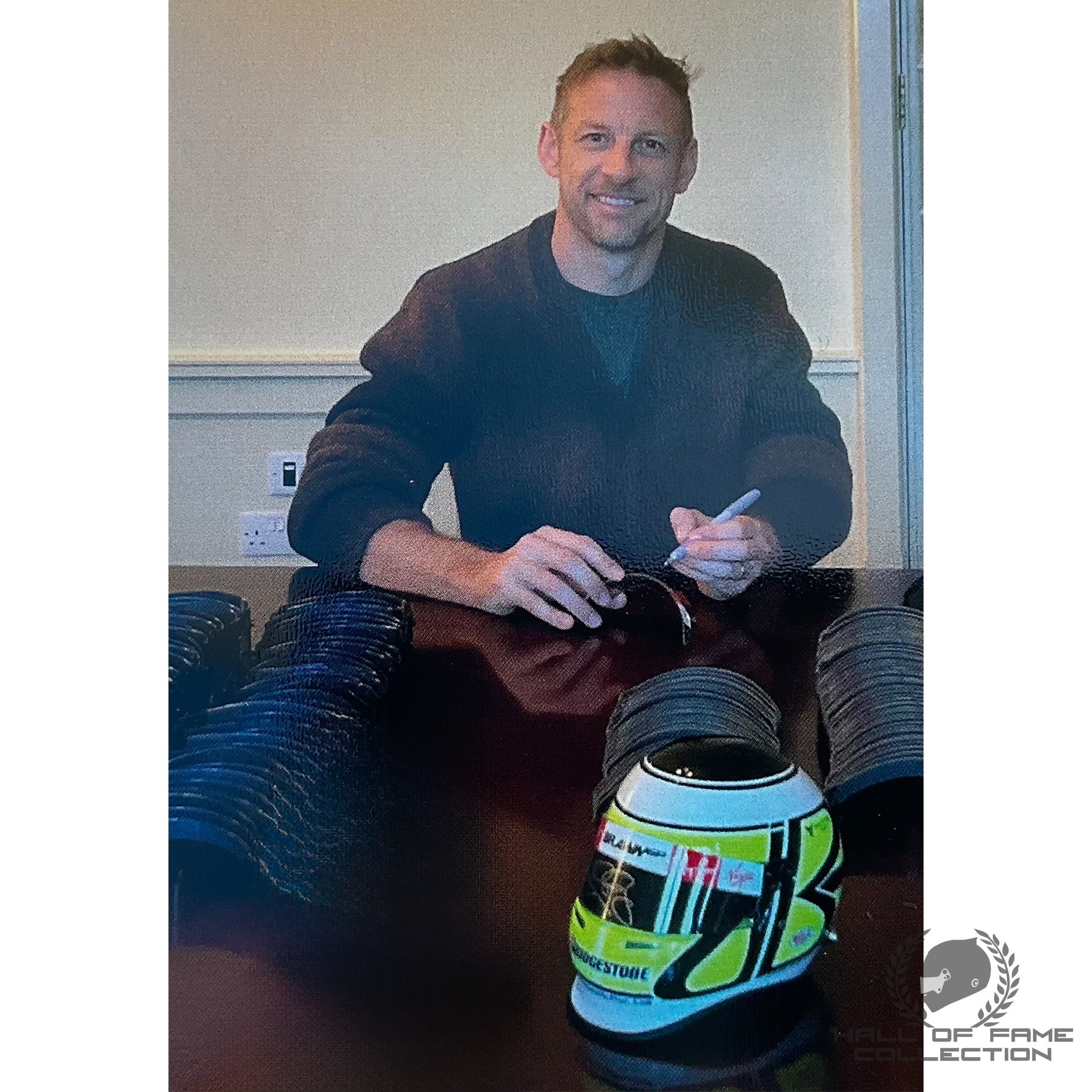 2009 Jenson Button Signed 1:2 Scale Bell Brawn GP F1 Helmet