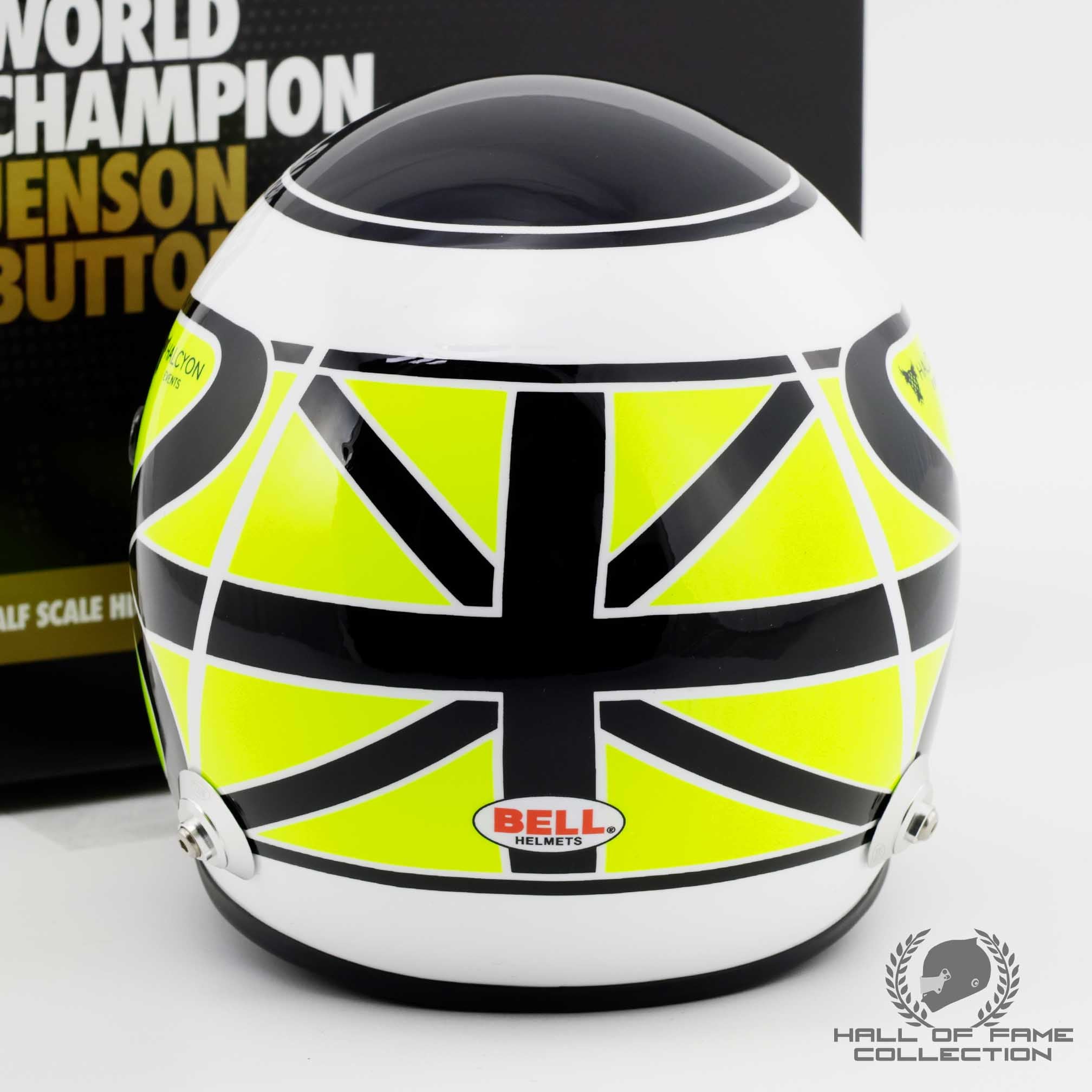 2009 Jenson Button Signed 1:2 Scale Bell Brawn GP F1 Helmet