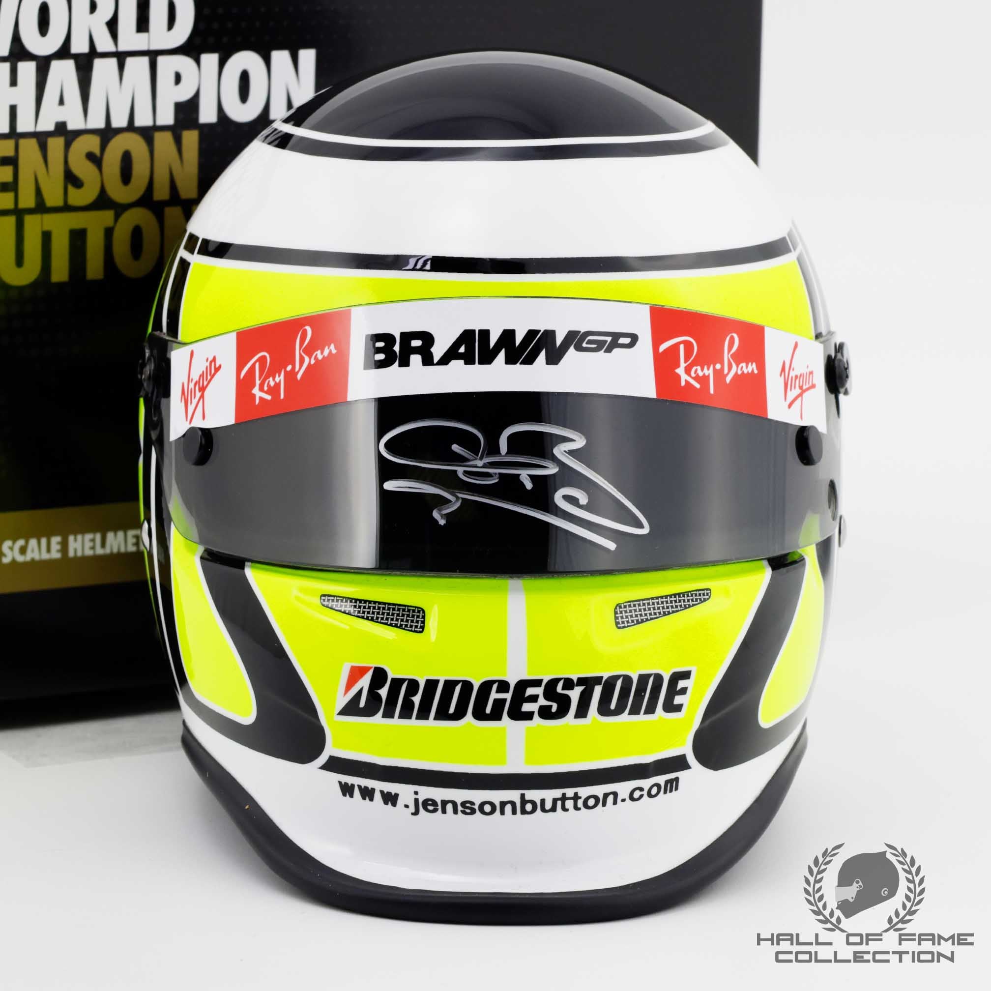 2009 Jenson Button Signed 1:2 Scale Bell Brawn GP F1 Helmet