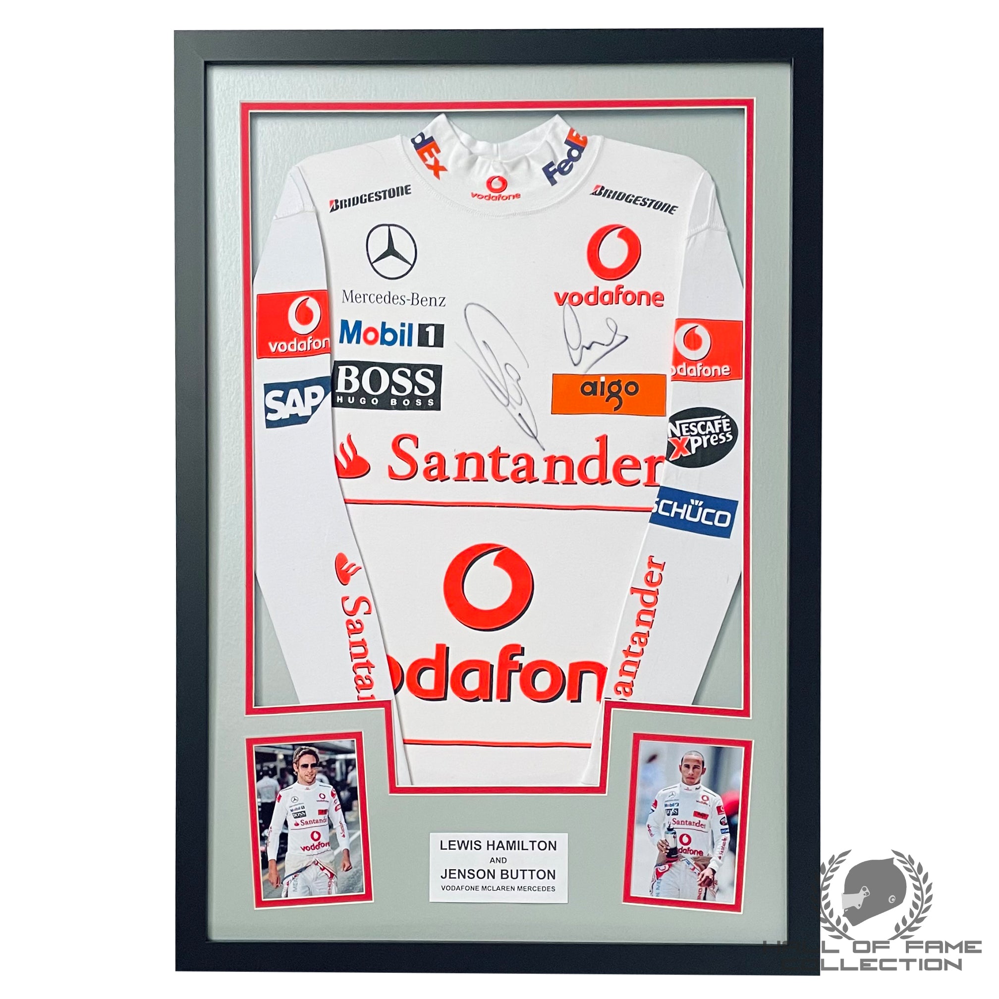 2010 Lewis Hamilton and Jenson Button Vodafone McLaren Mercedes Signed Replica Nomex