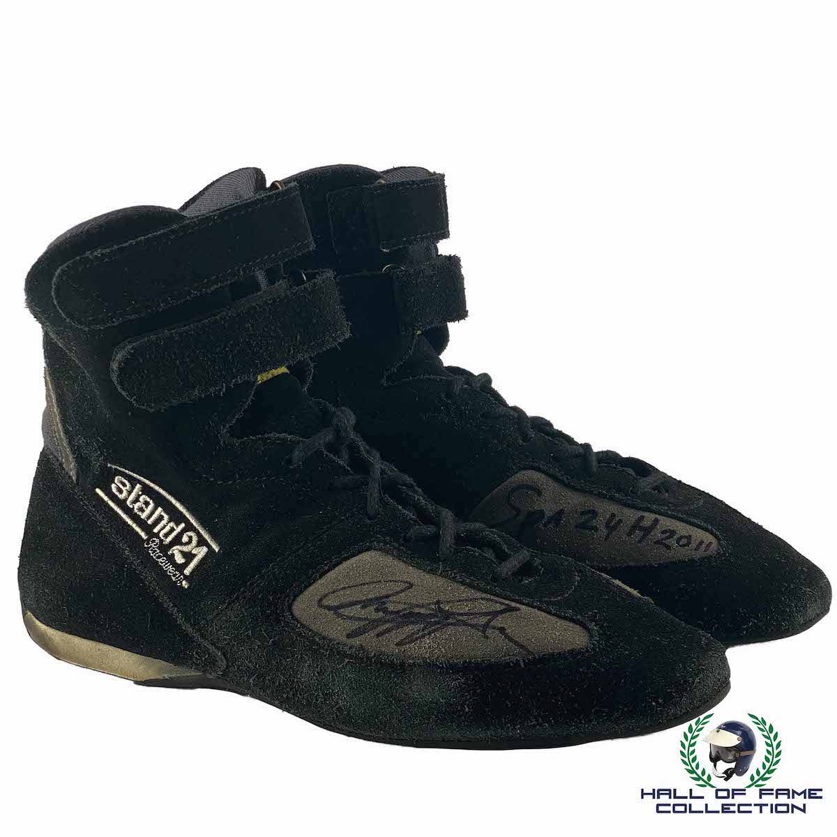 2011 Arie Luyendyk Signed Race Used Spa 24hr Race Stand 21 Sportscar Racing Boots