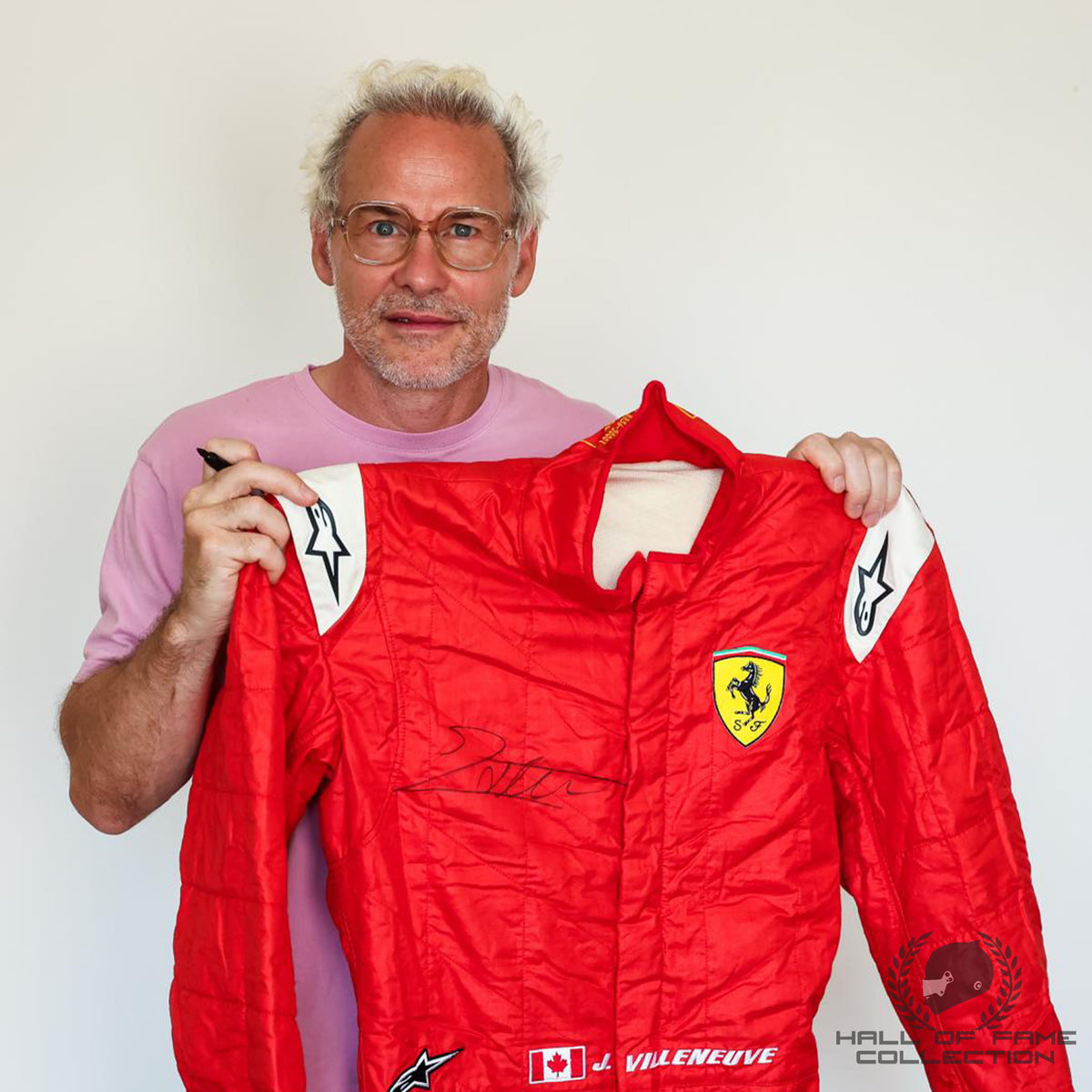 2012 Jacques Villeneuve Signed Used 30th Anniversary Ferrari F1 Suit & Helmet