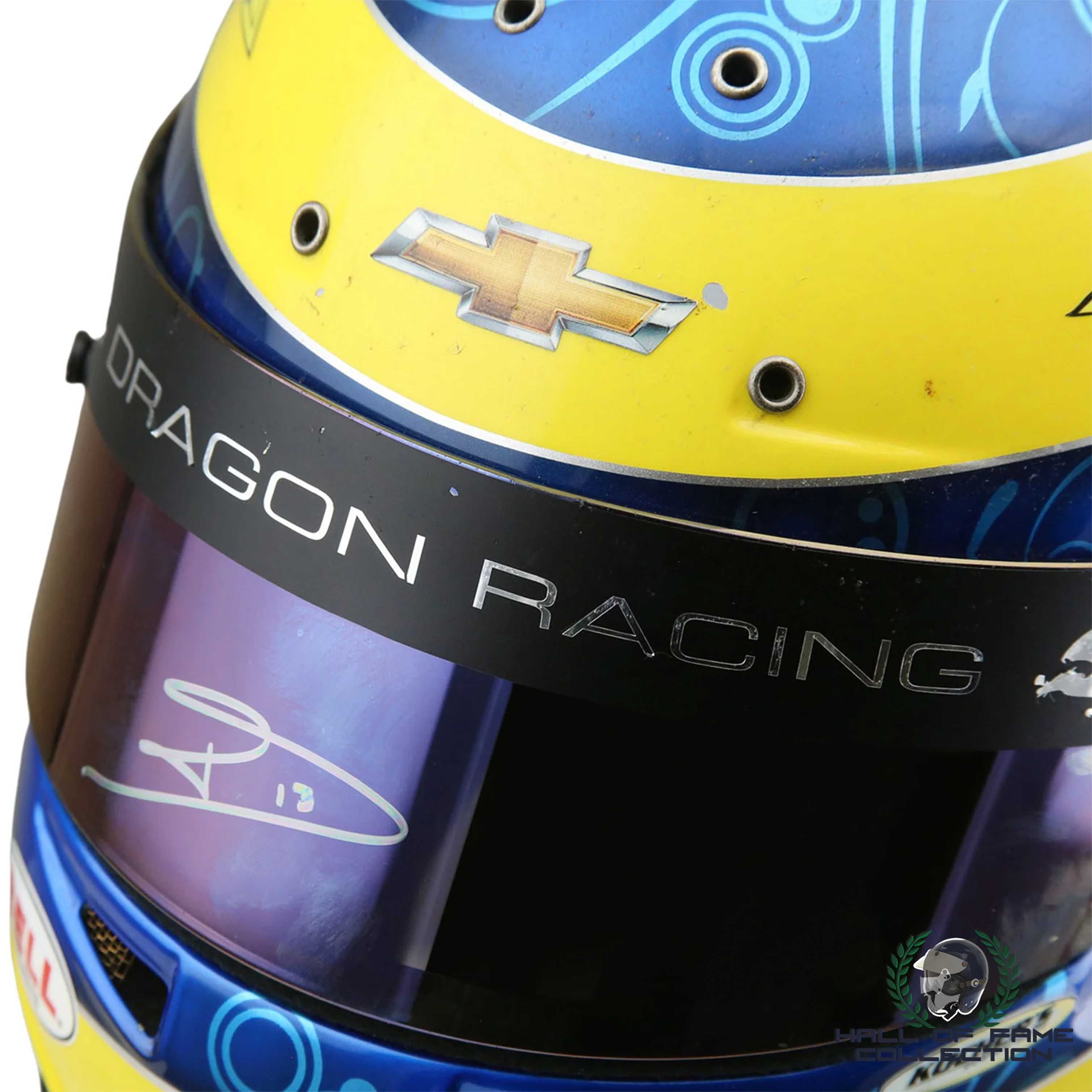 2012/13 Sebastien Bourdais Signed Race Used Dragon Racing Indycar Helmet