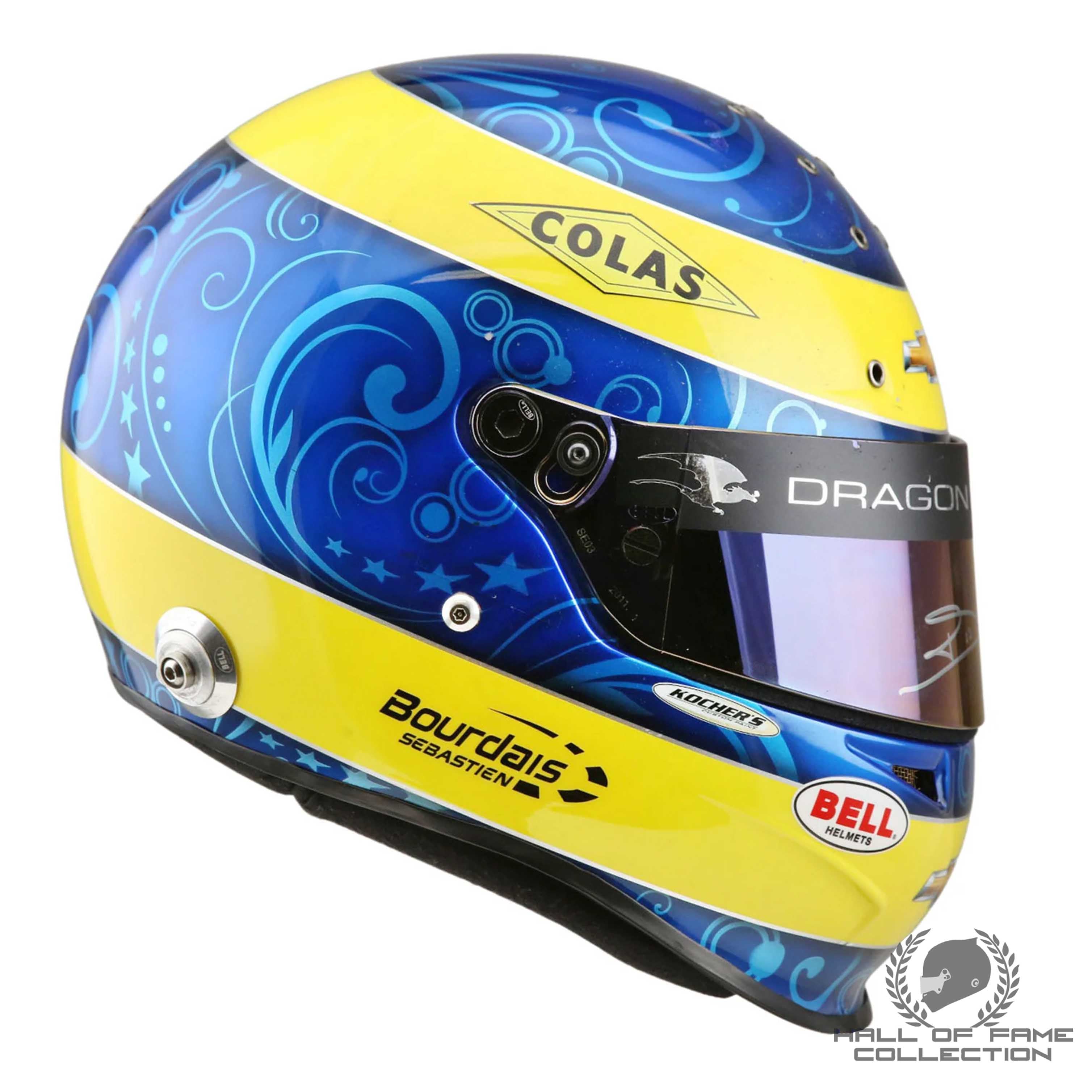2012/13 Sebastien Bourdais Signed Race Used Dragon Racing Indycar Helmet