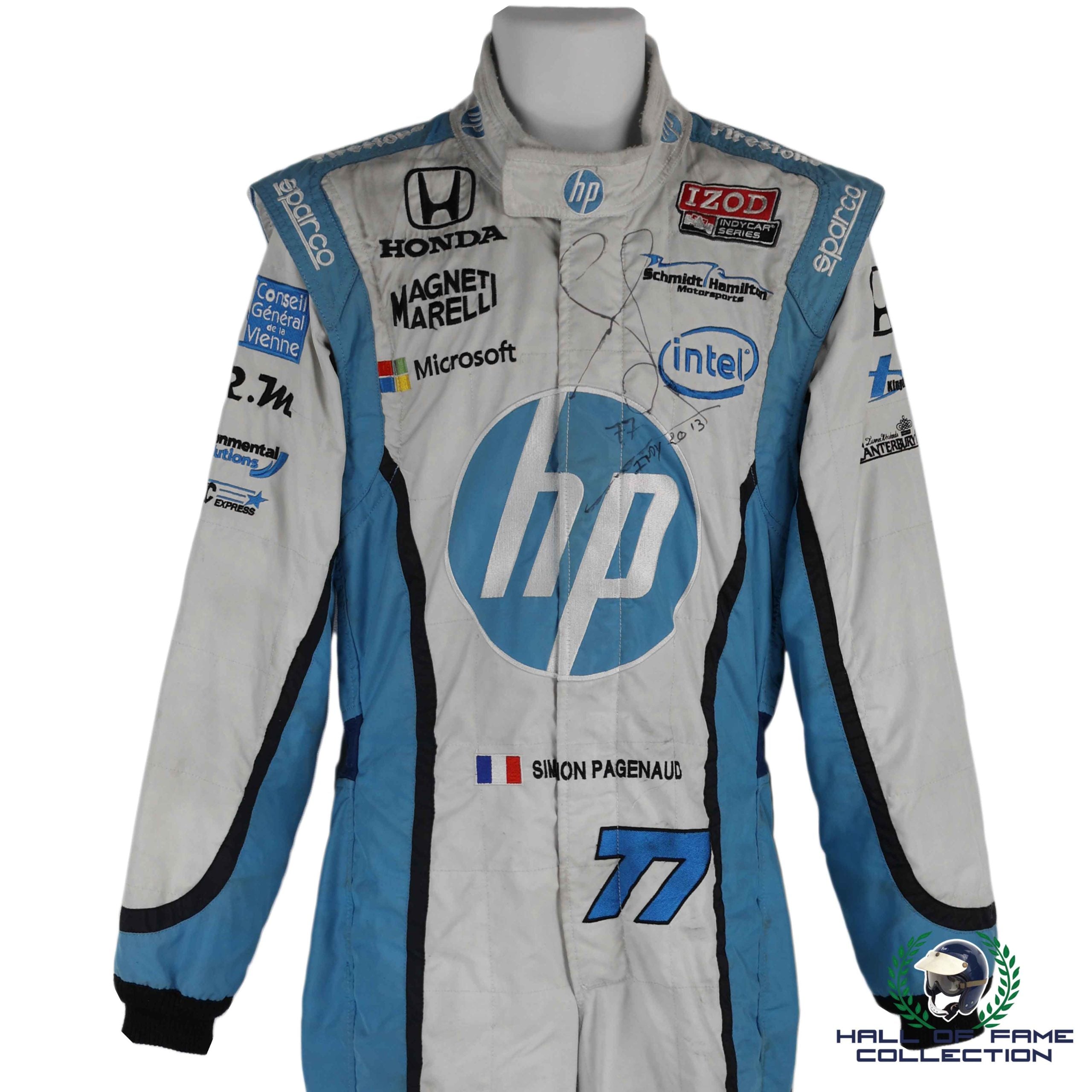 2013 Simon Pagenaud Signed Indy 500 Used Schmidt Hamilton Motorsports IndyCar Suit