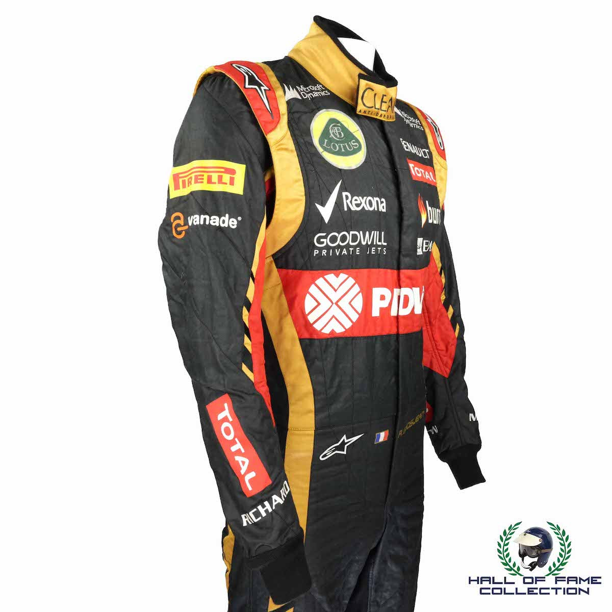 2014 Romain Grosjean Signed Race Used Lotus F1 Suit