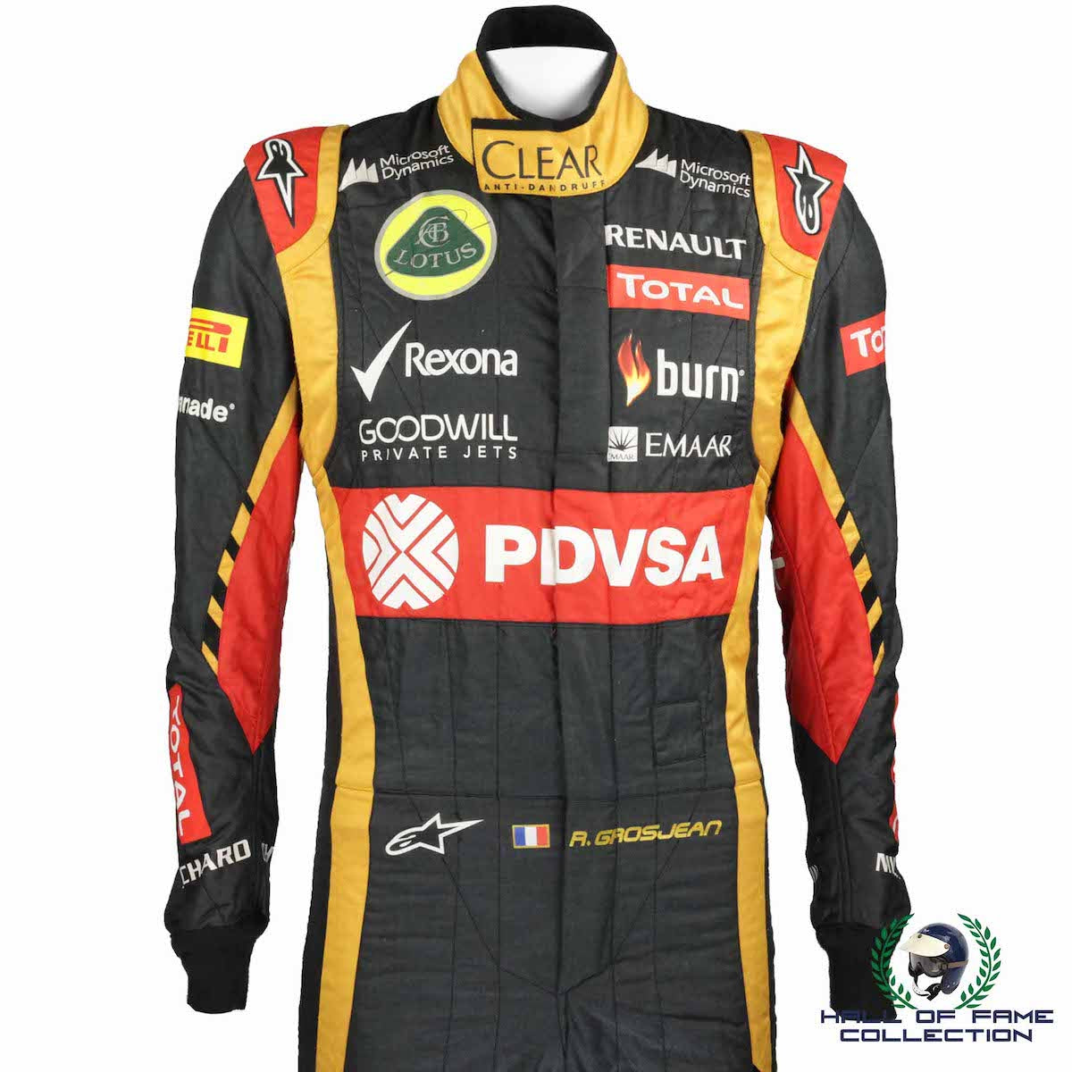 2014 Romain Grosjean Signed Race Used Lotus F1 Suit