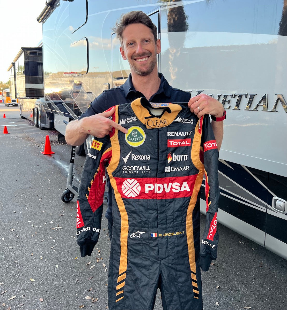 2014 Romain Grosjean Signed Race Used Lotus F1 Suit