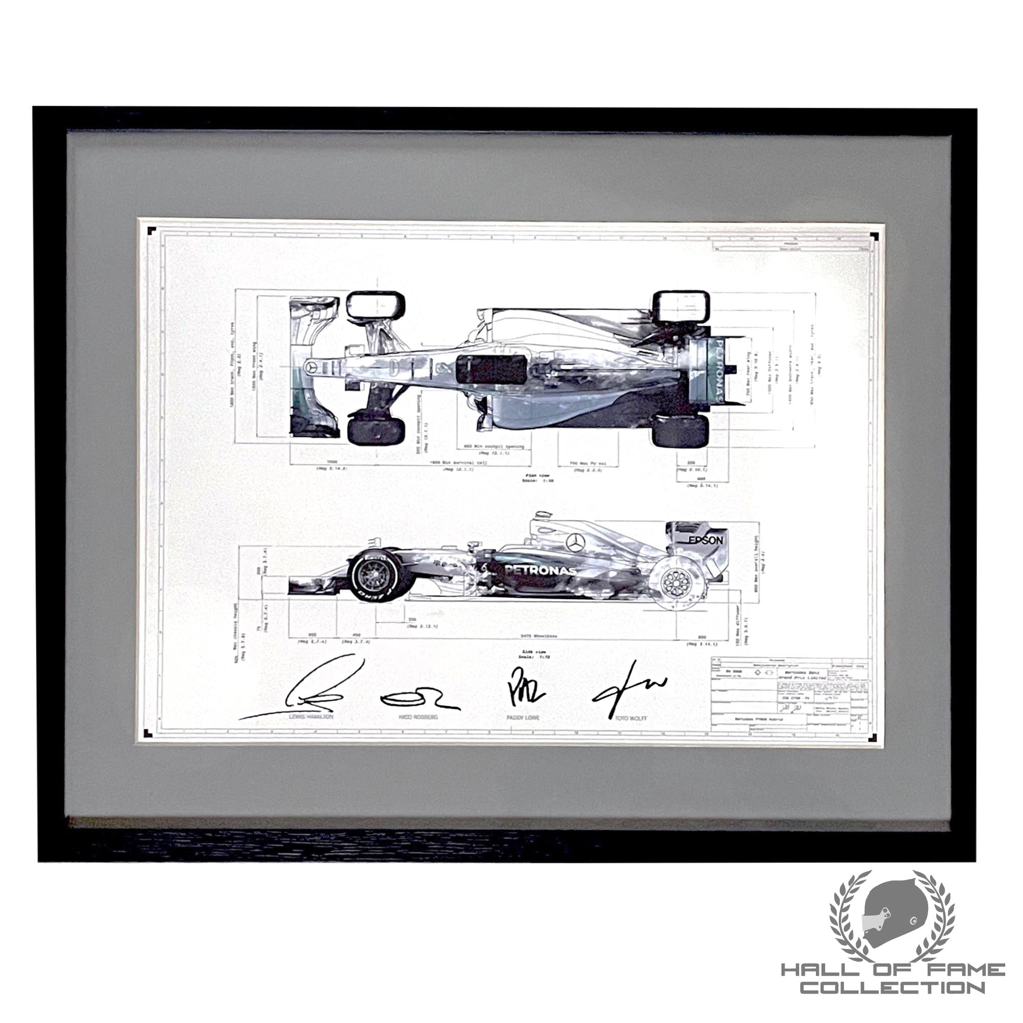 2015 Lewis Hamilton Nico Rosberg Paddy Lowe Toto Wolf Signed Mercedes W06 F1 Print