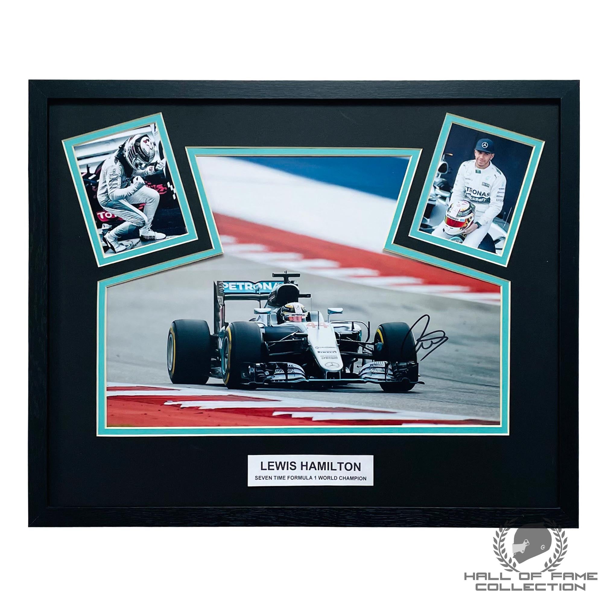 Framed signed collage of Lewis Hamilton's Formula 1 car