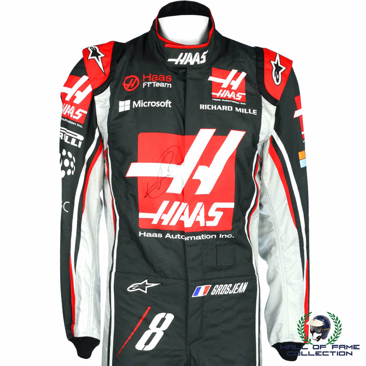 2017 Romain Grosjean Signed Race Used Haas F1 Suit