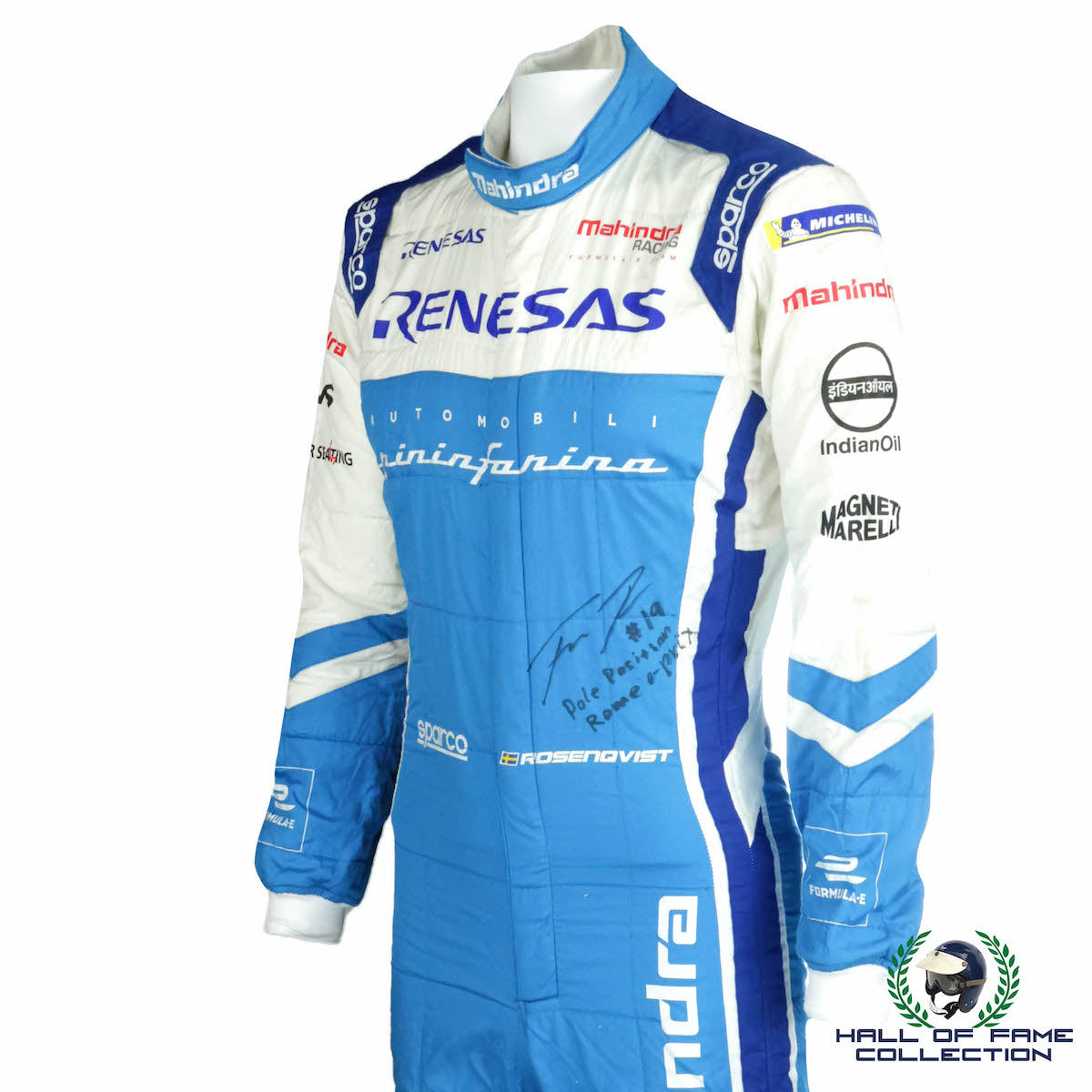 2018 Felix Rosenqvist Signed Rome ePrix Race Used Mahindra Formula E Suit + Nomex