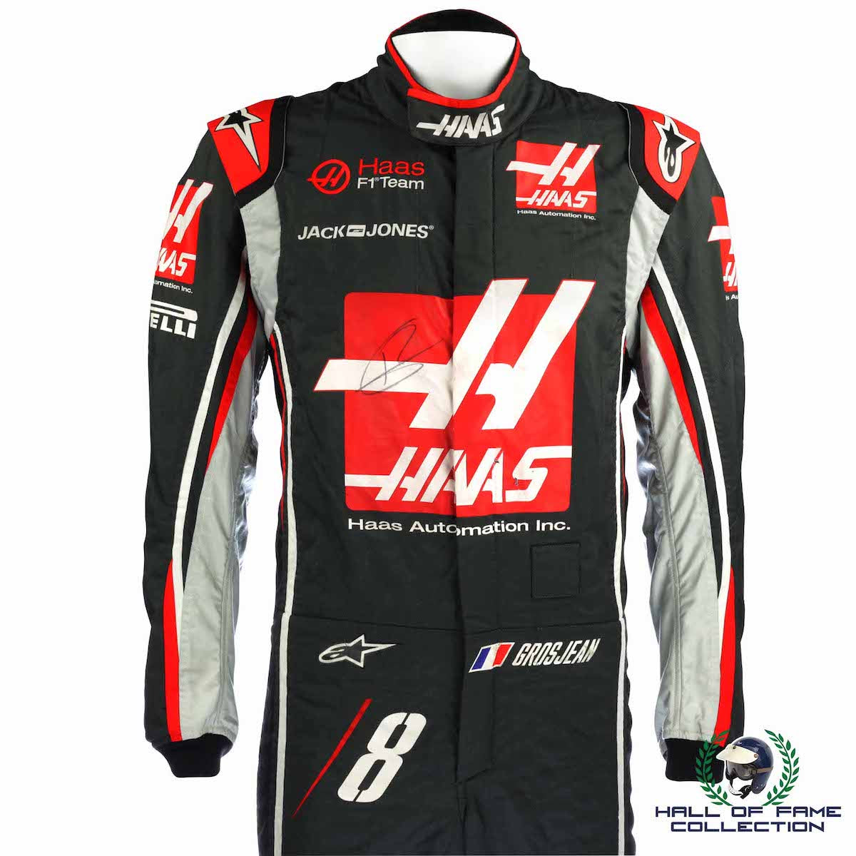 2018 Romain Grosjean Signed Race Used Haas F1 Suit
