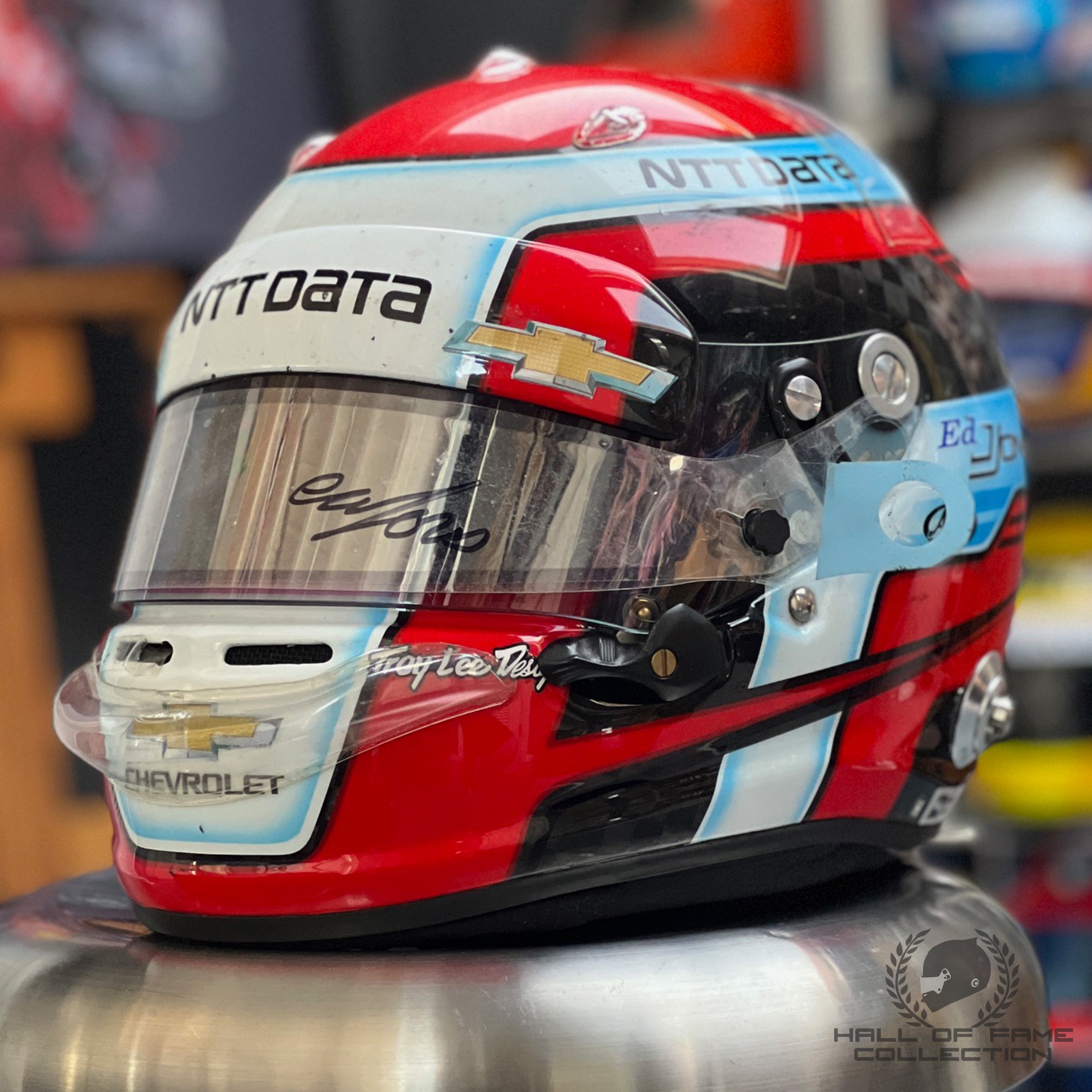 2019 Ed Jones Signed Indy 500 Used Ed Carpenter Racing Scuderia Corsa IndyCar Helmet