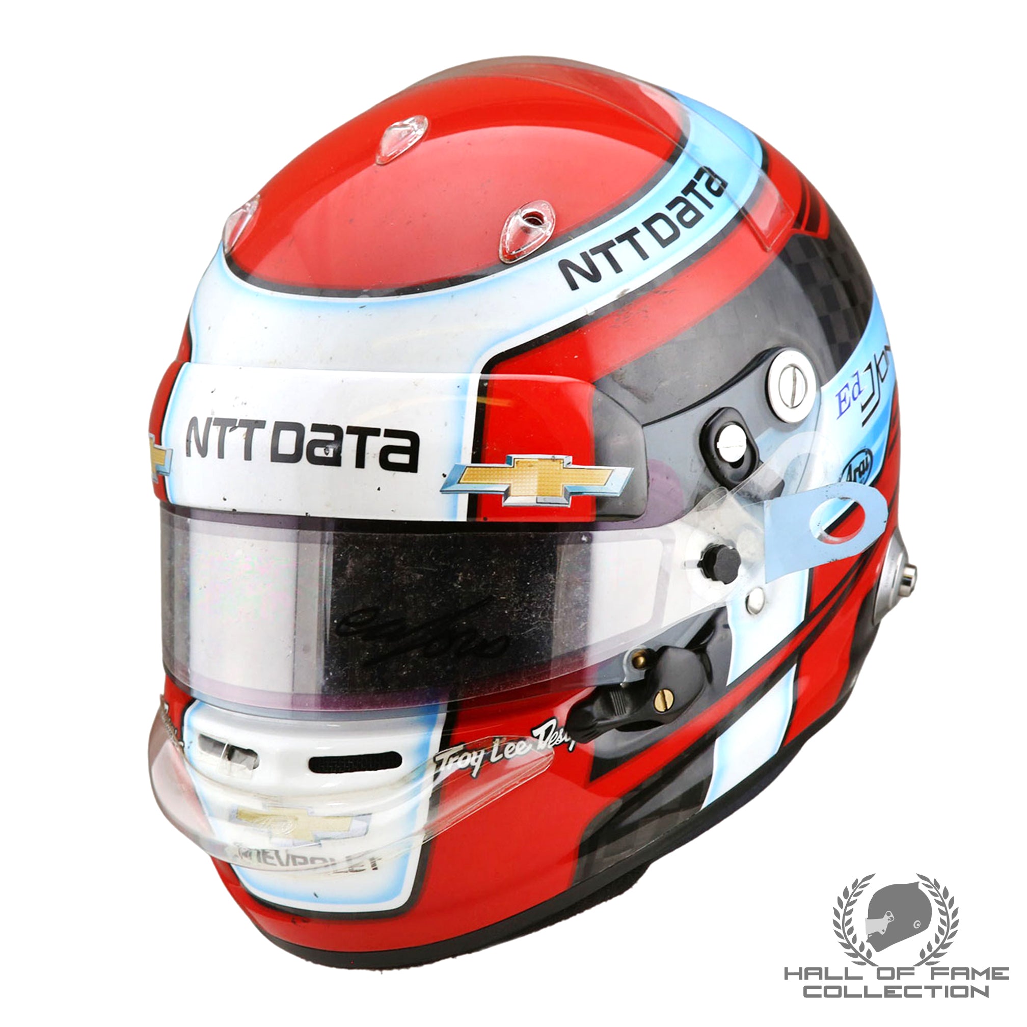 2019 Ed Jones Signed Indy 500 Used Ed Carpenter Racing Scuderia Corsa IndyCar Helmet