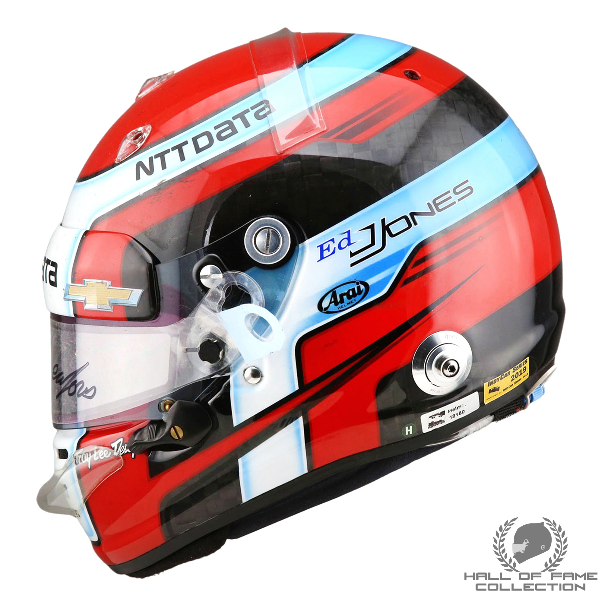2019 Ed Jones Signed Indy 500 Used Ed Carpenter Racing Scuderia Corsa IndyCar Helmet