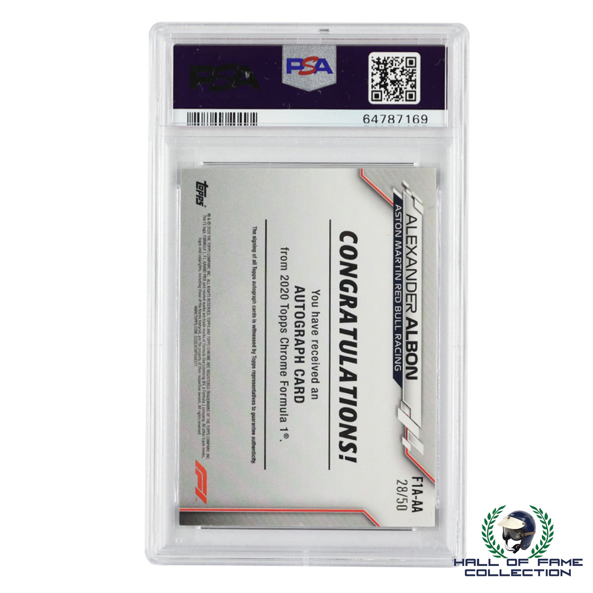 2020 Topps Chrome Formula 1 Autograph 28/50 Alexander Albon #F1A-AA Gold Refractor PSA 8