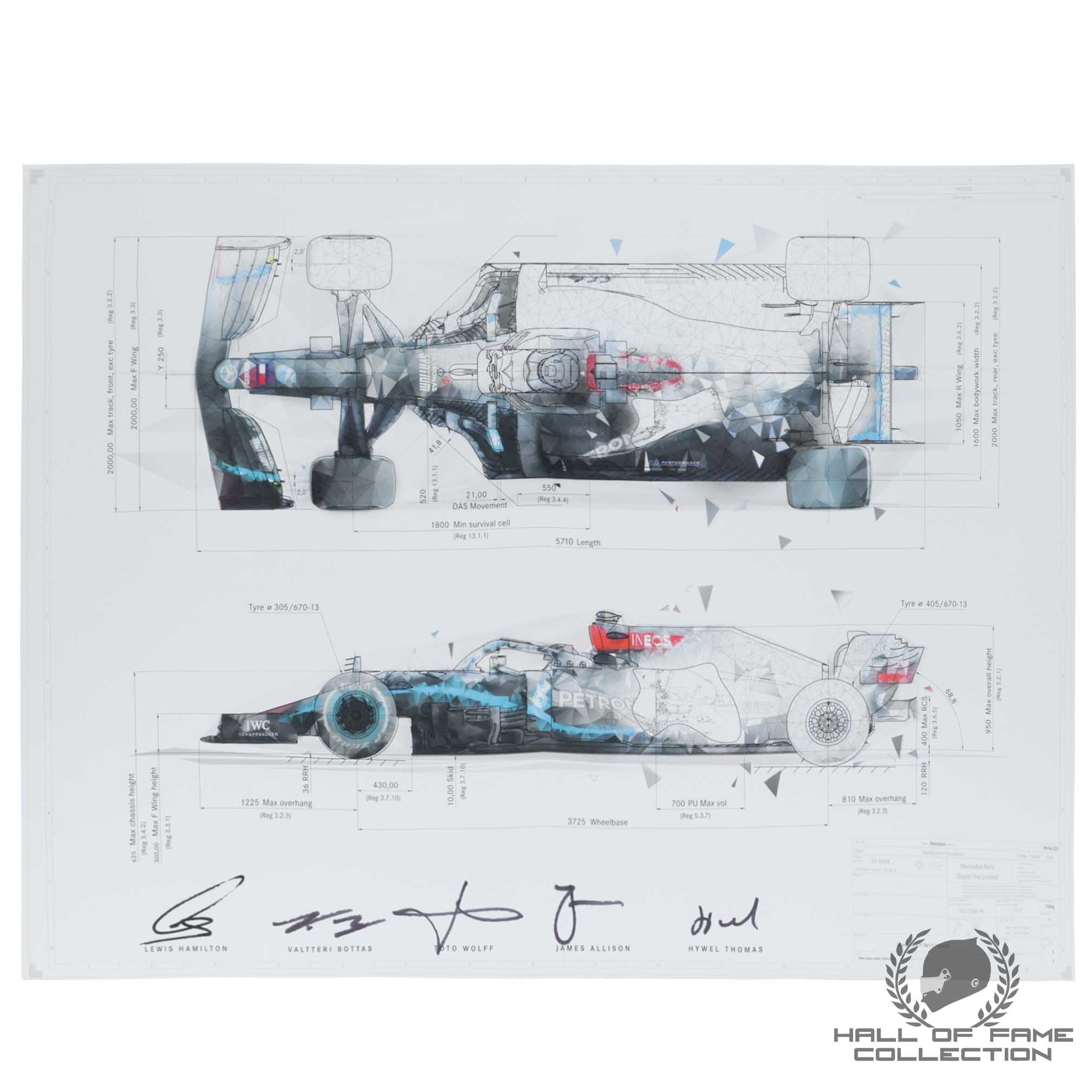 2020 Lewis Hamilton Valtteri Bottas Toto Wolff James Allison Hywel Thomas Signed Mercedes W11 F1 Print