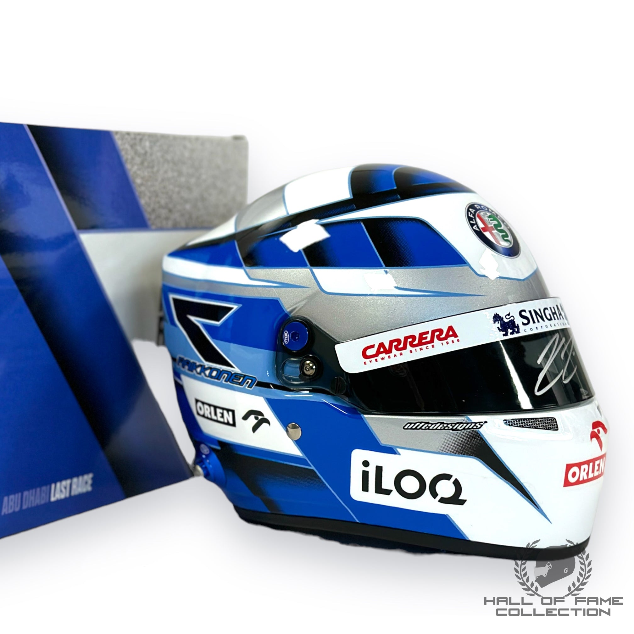 2021 Kimi Raikkonen Signed 1/2 Scale Bell Abu Dhabi Alfa Romeo F1 Helmet