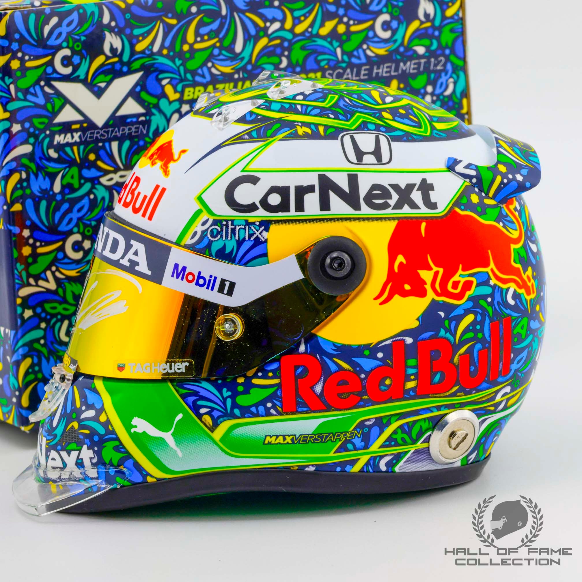 2021 Max Verstappen Signed Brazilian Grand Prix Red Bull Racing 1:2 Scale F1 Helmet
